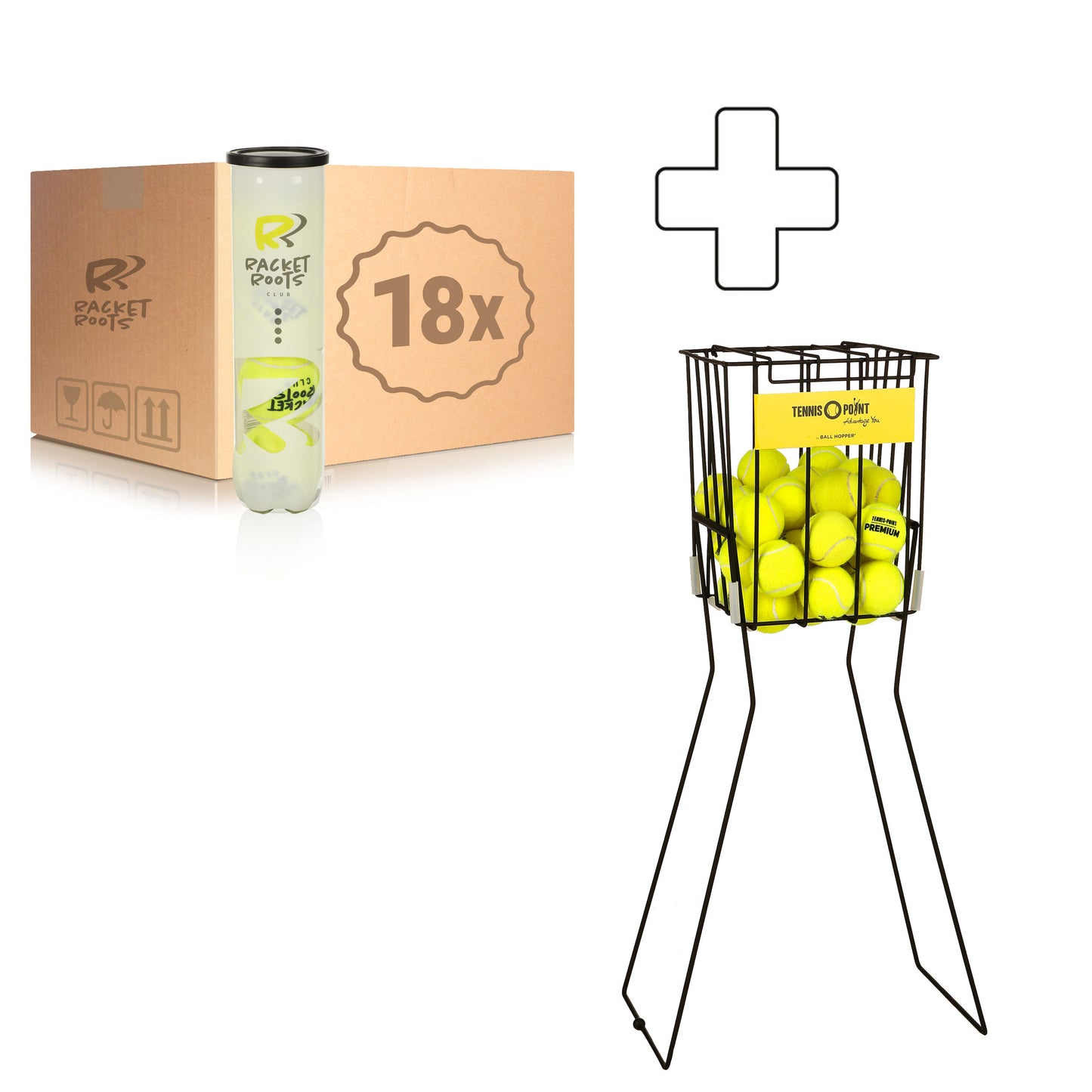 Racket Roots 18x 4er Dose Club Tennisball plus Ballkorb Racket Roots 18x 4er Dose Club Tennisball plus Ballkorb