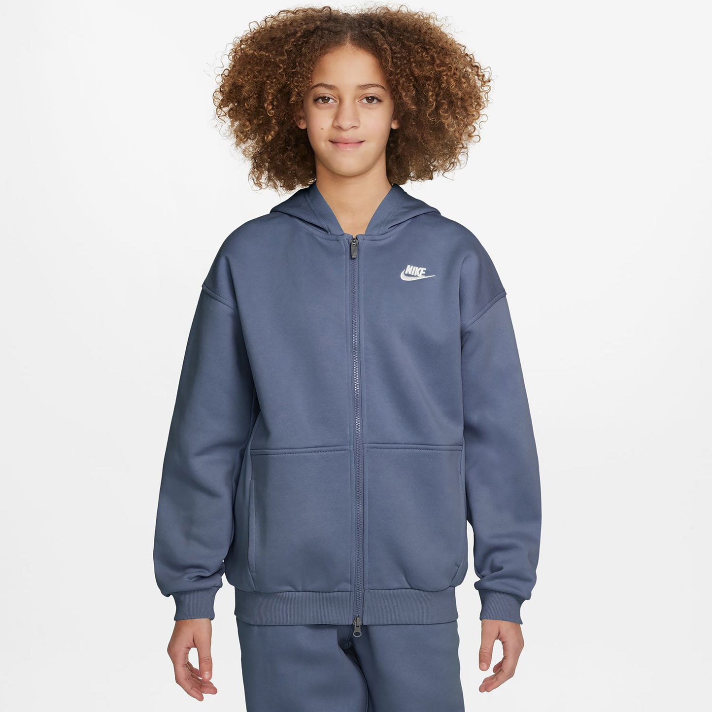 Nike Club Fleece Oversized Crew Sweatshirt Mädchen - blaugrau, weiß
