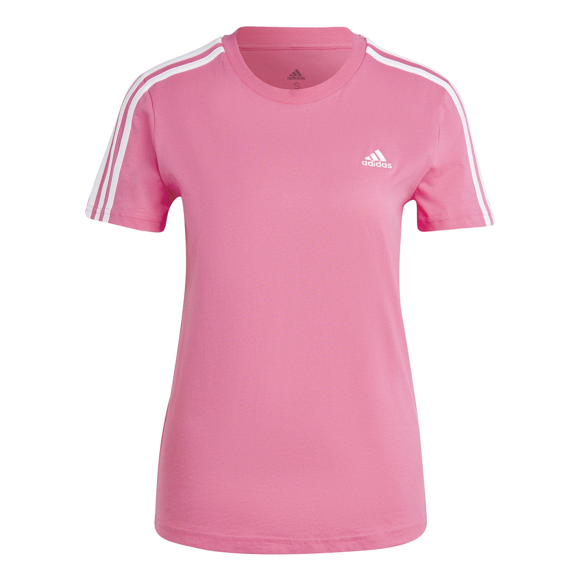 adidas Slim 3-Stripes T-Shirt Damen - pink, weiß
