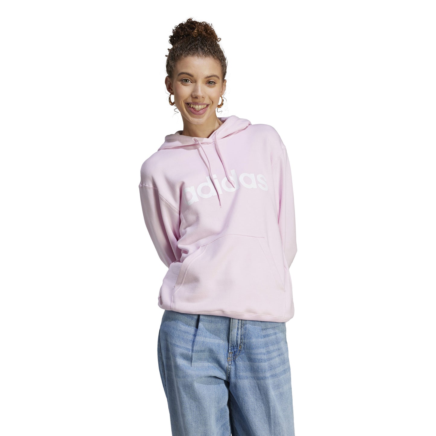 adidas Linear French Terry Hoody Damen - rosa, weiß