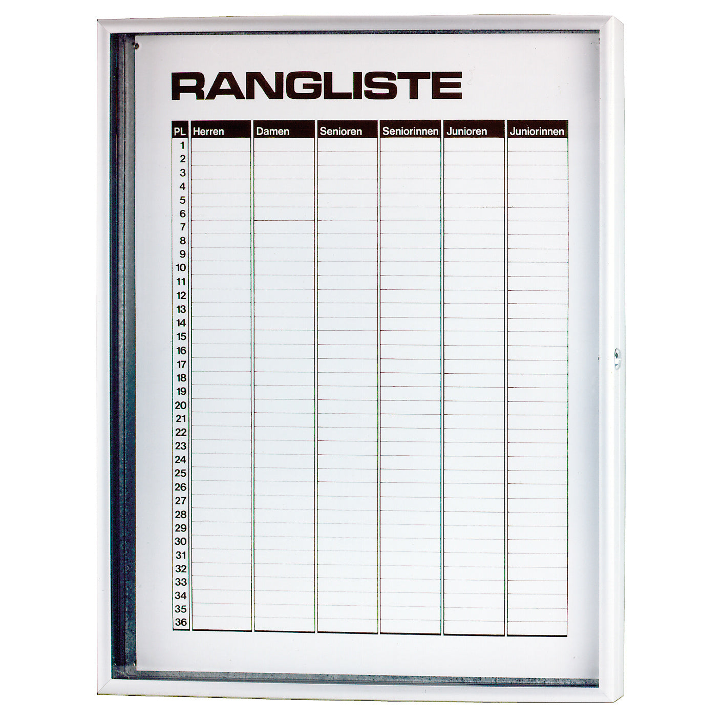 Tegra Ranglisten-Magnettafel 6 Ränge Mit Scheibe,Abschließbar Rangliste-Weiß