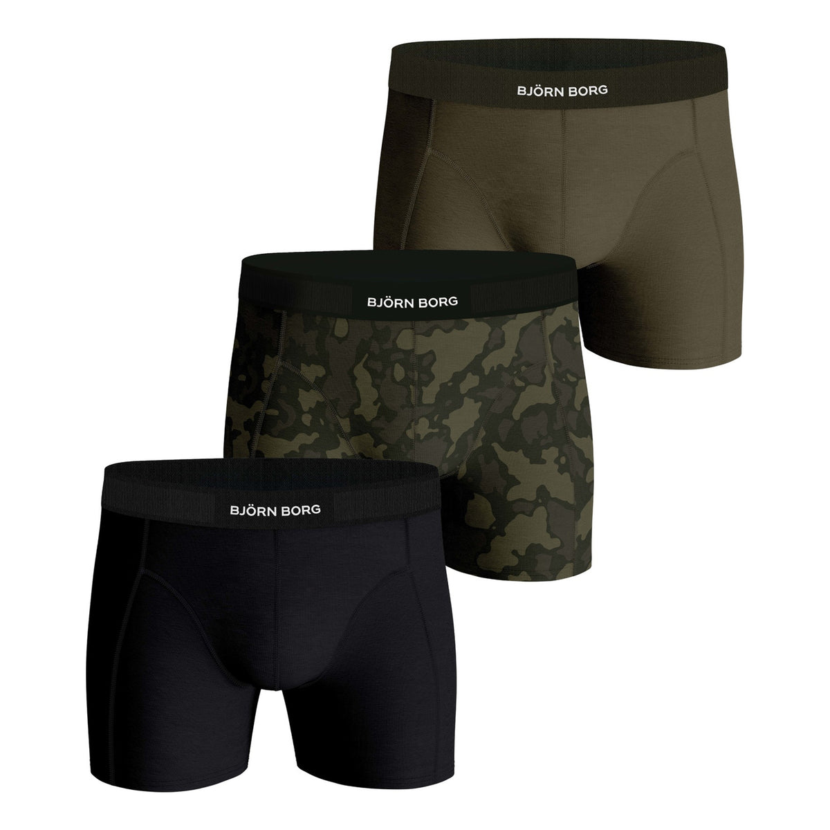Björn Borg Premium Cotton Stretch Boxer Short 3er Pack Herren - schwarz, khaki
