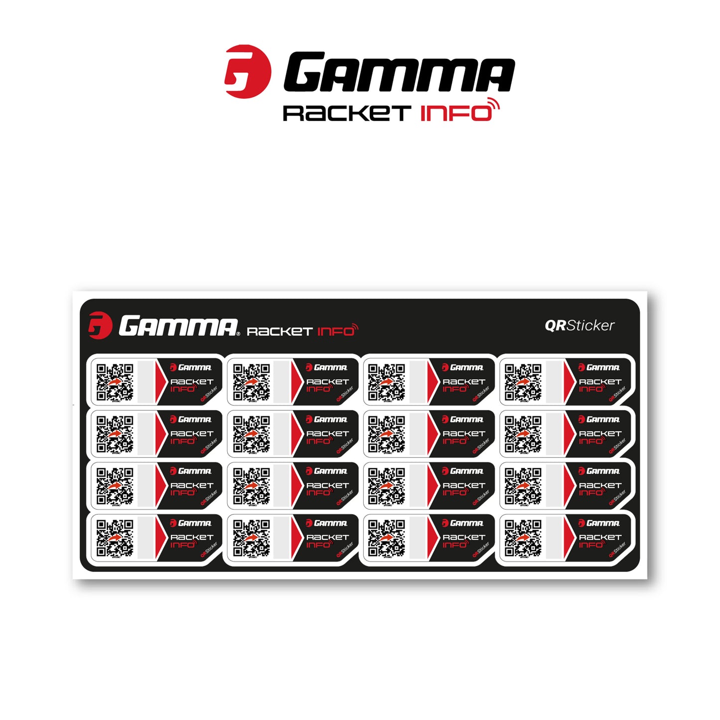 Gamma Gamma Racket Info Internationale Version Besaitungsaufkleber 16er Pack-Schwarz