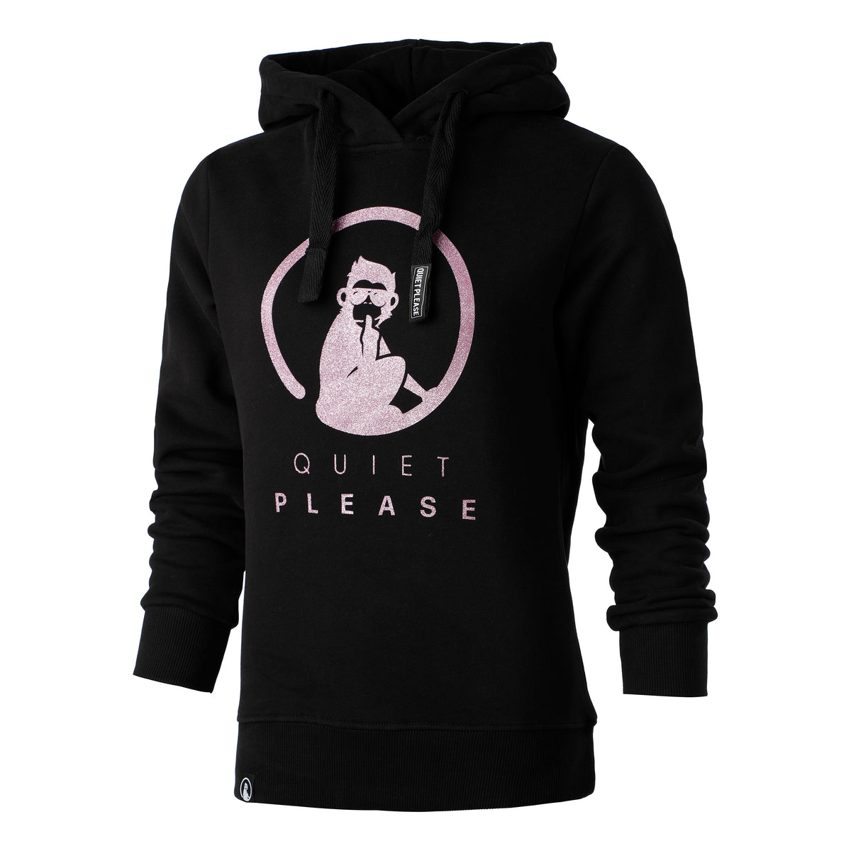 Quiet Please Baseline Logo Glitter Hoody Damen - schwarz, rosa