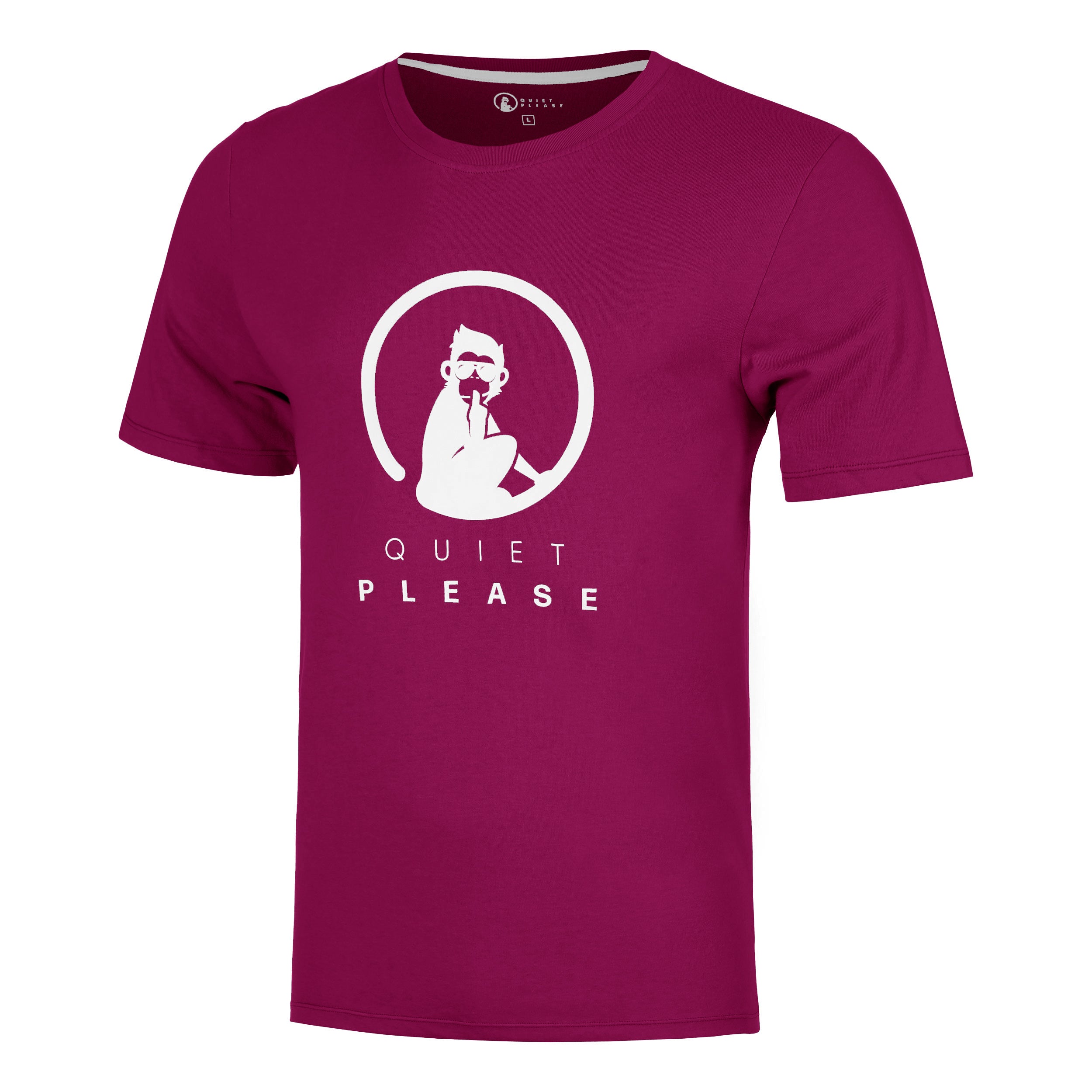 Quiet Please Trainings T-Shirt Herren-berry, weiß