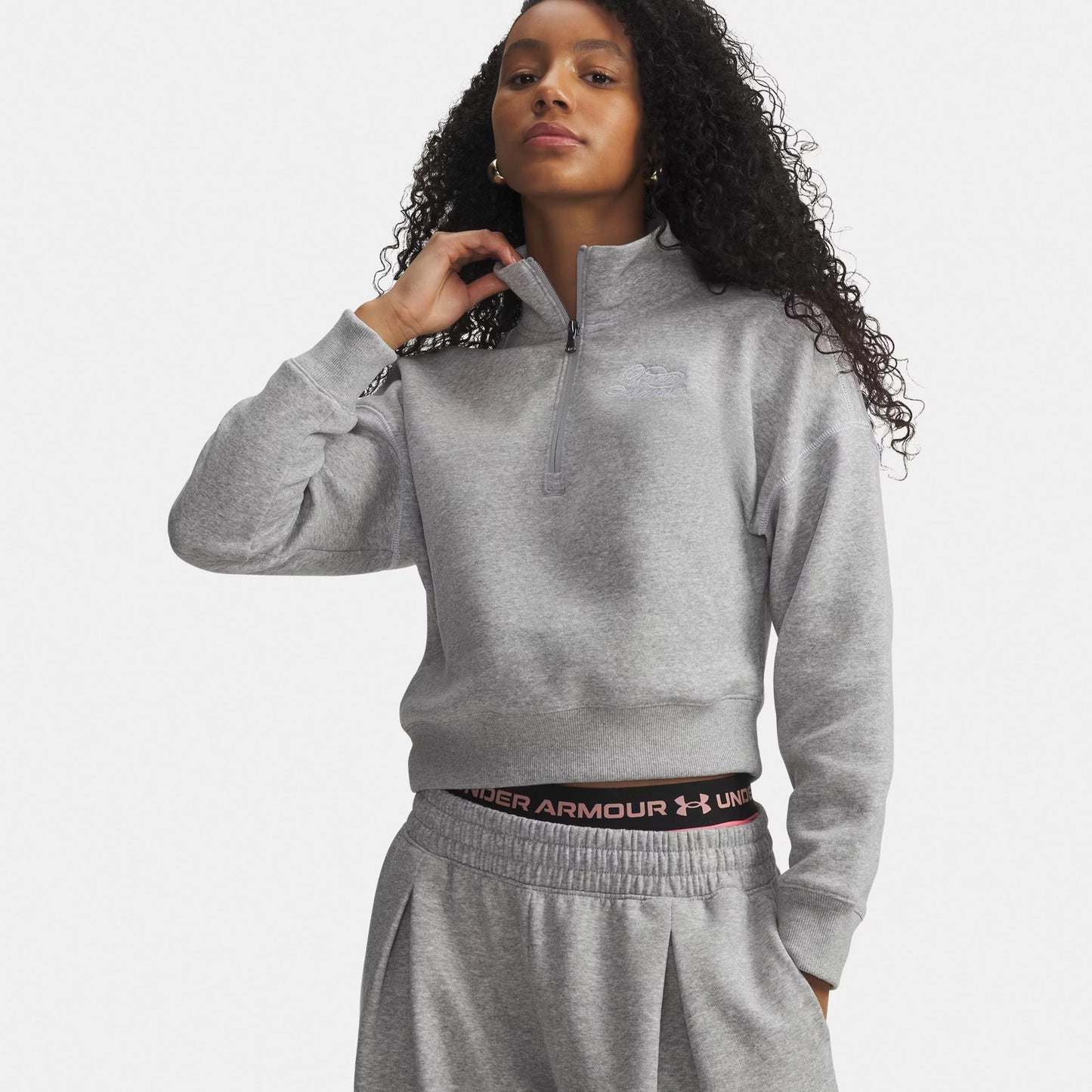 Under Armour Rival Fleece Script Halfzip Sweatshirt Damen - grau, weiß