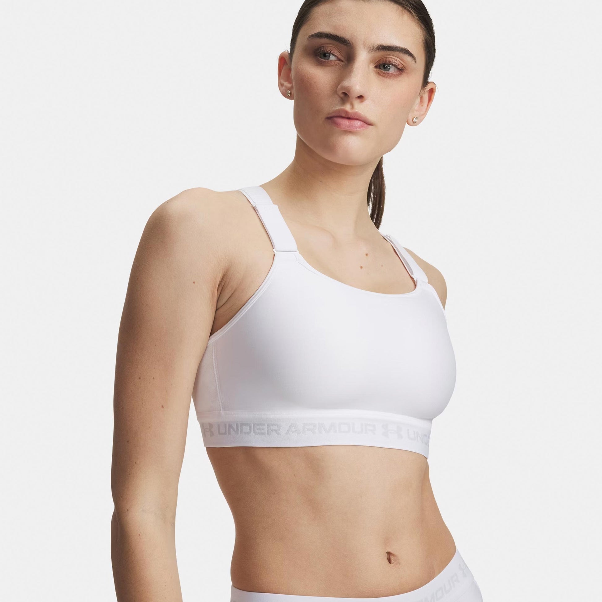 Under Armour HeatGear High Sport-BH Damen-weiß, grau
