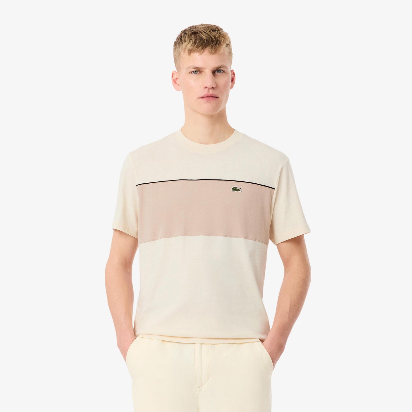 Lacoste Colorblock T-Shirt Herren - creme, beige