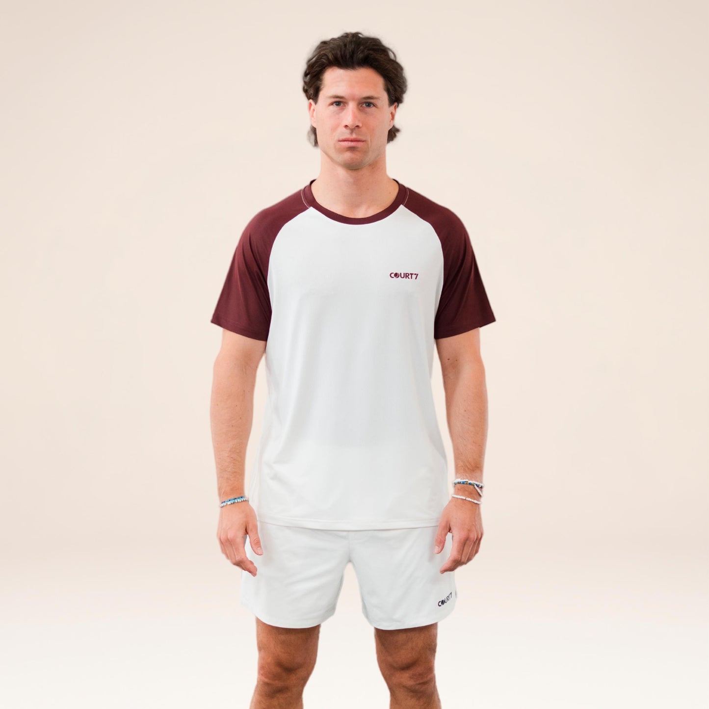 COURT7 Performance Raglan Contrast T-Shirt Herren - offwhite, rot