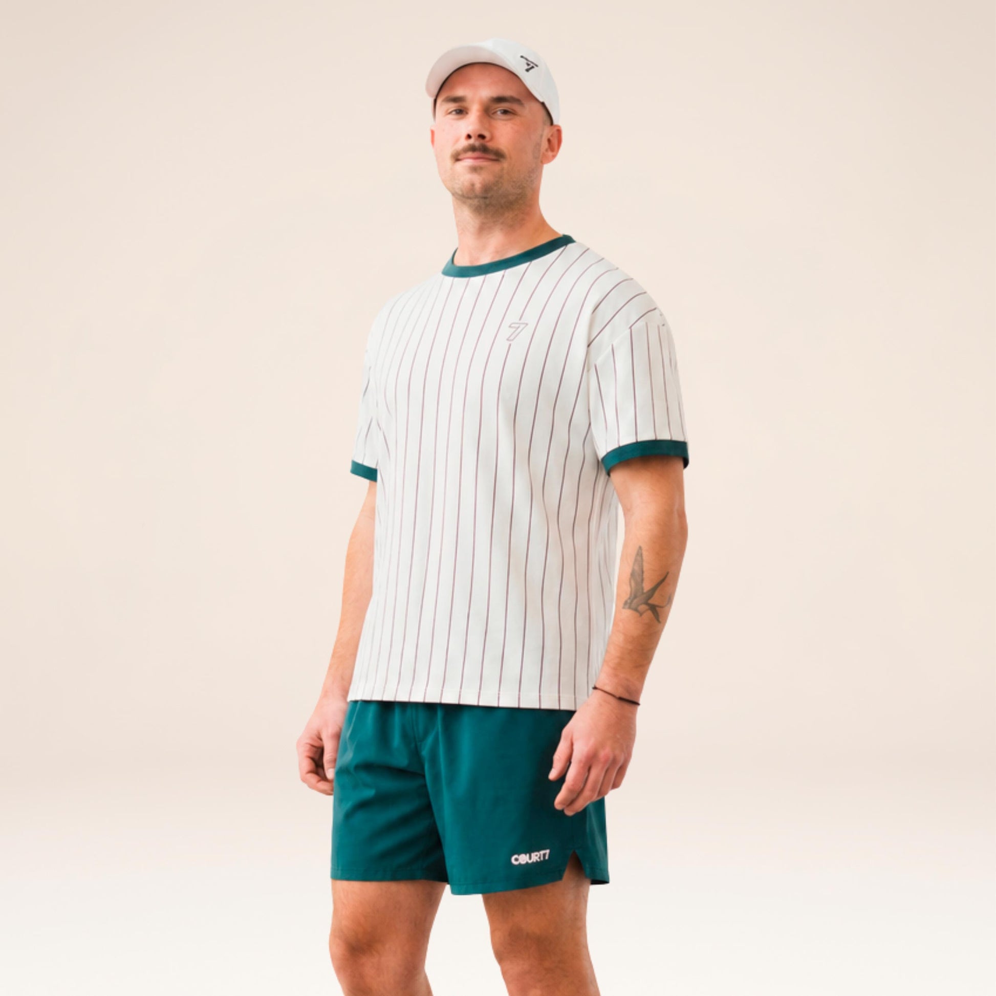 COURT7 AD-IN Stripes 2.0 T-Shirt Unisex - offwhite, dunkelgrün