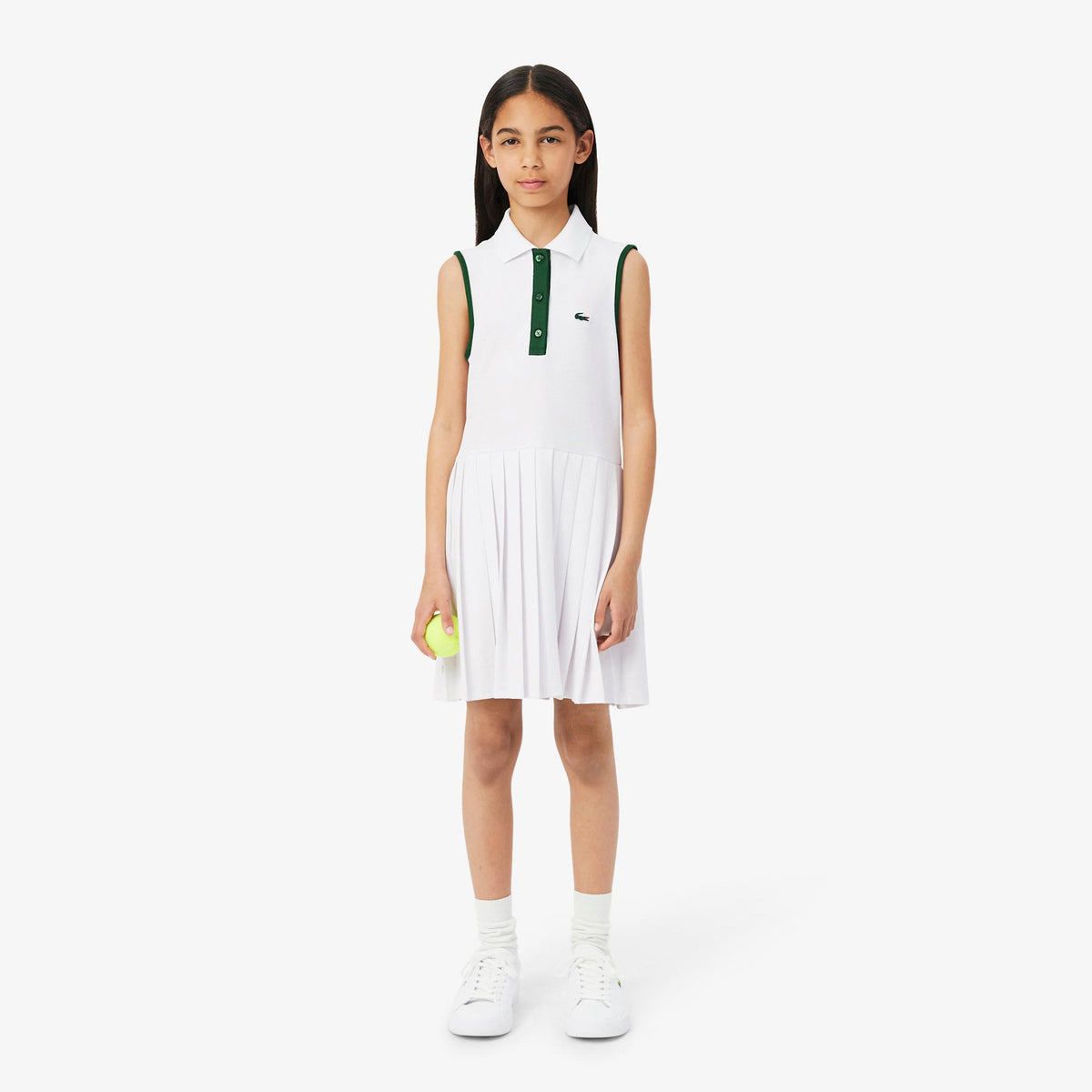 Lacoste Kleid Mädchen - weiß, dunkelgrün
