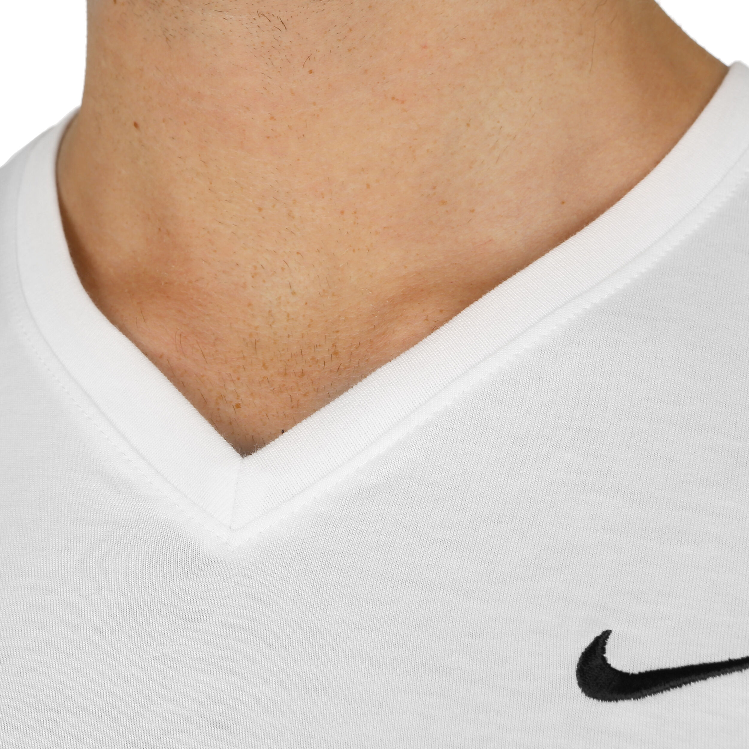 Embroidered Swoosh V Neck T Shirt Herren WeiB Schwarz