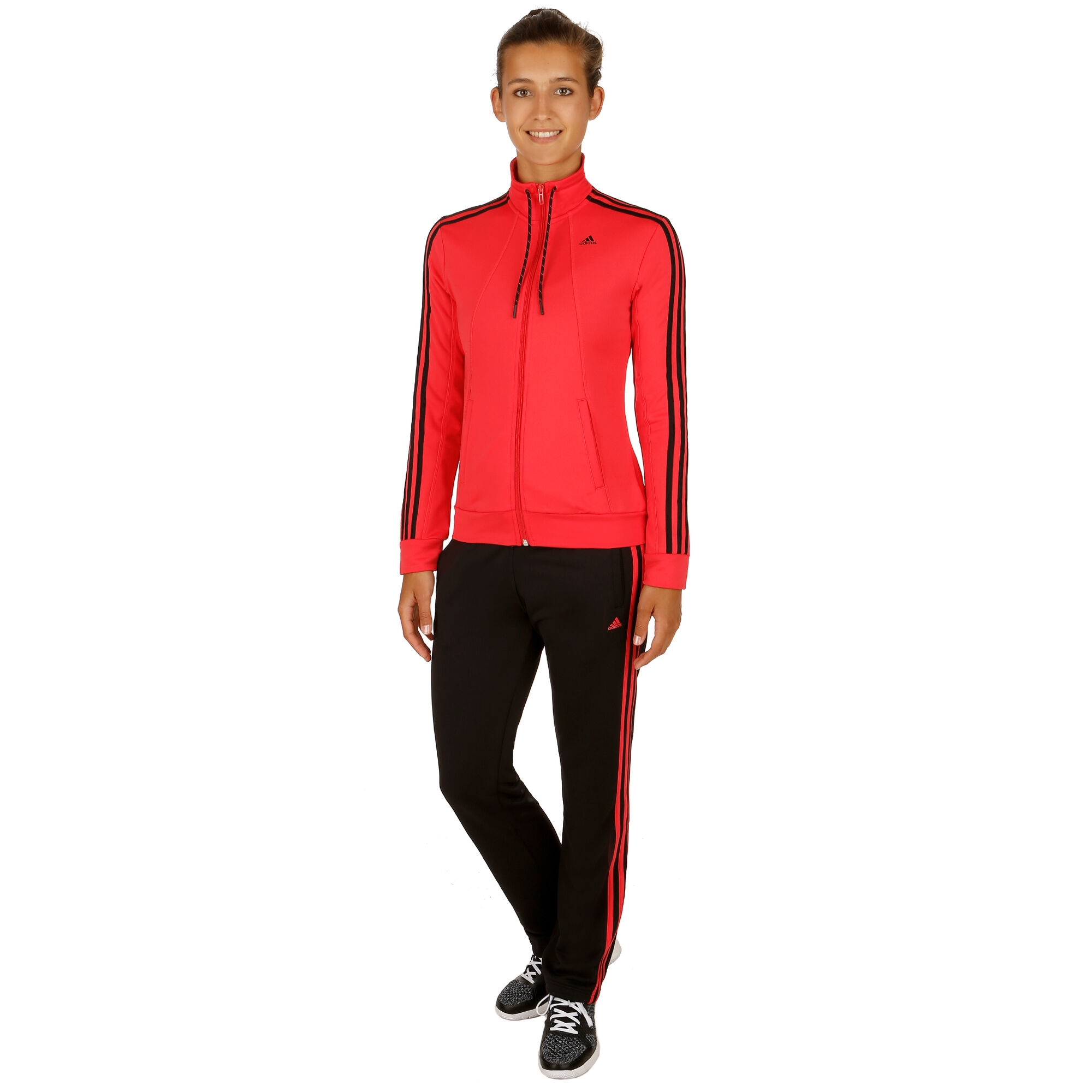 adidas Essentials 3 Stripes Trainingsanzug Damen - Rot ...