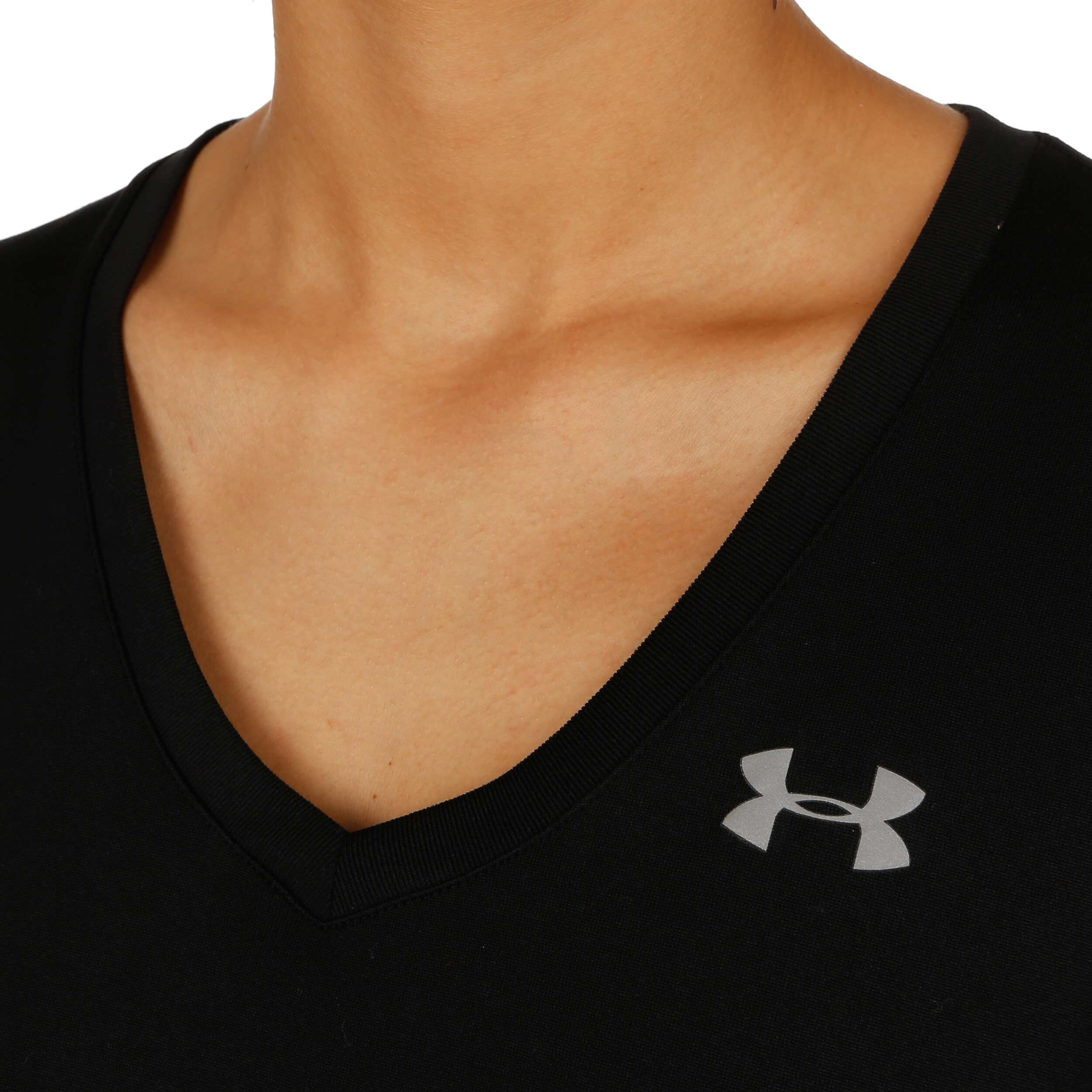 Tech Solid T Shirt Damen Schwarz Silber