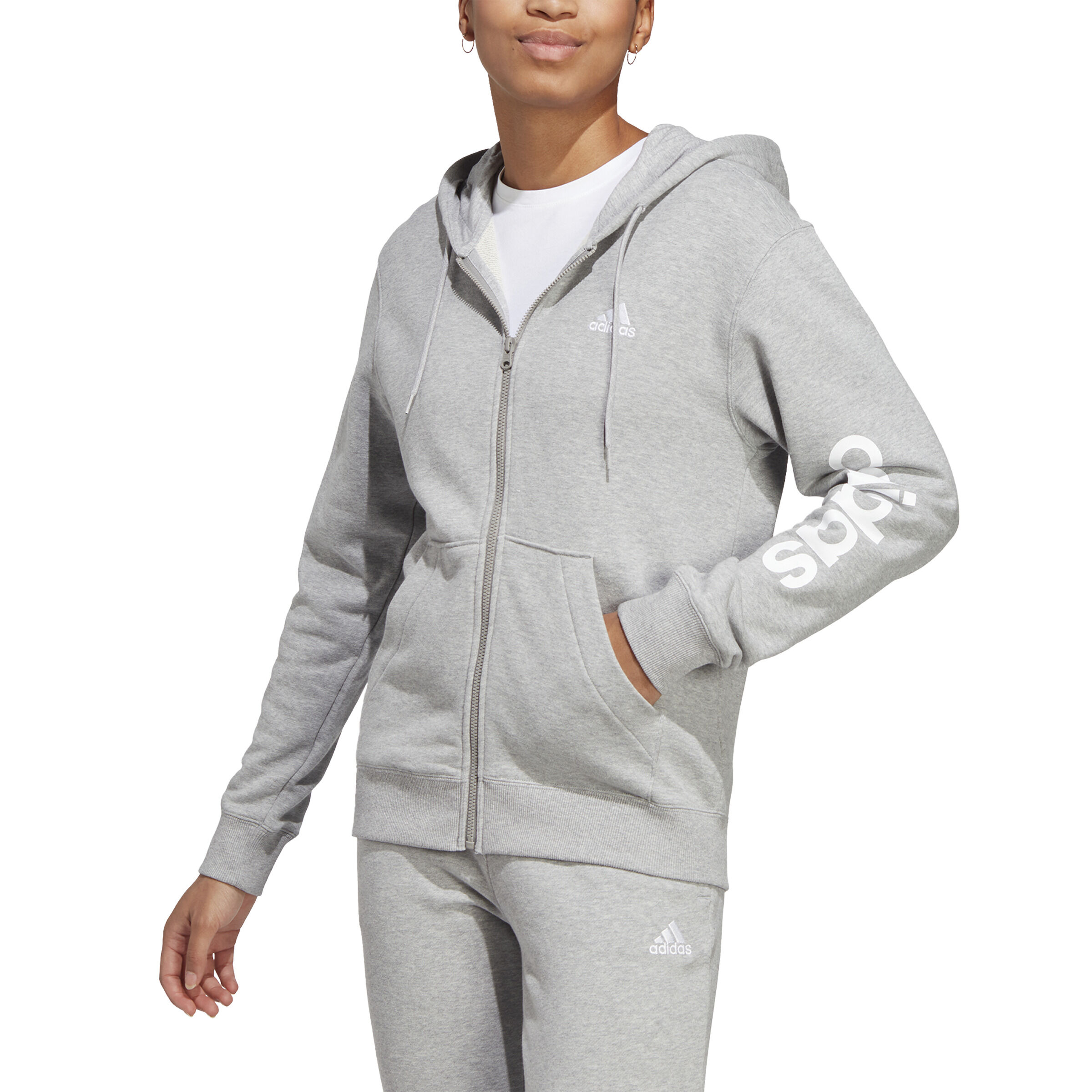 Essentials Linear Full Zip French Terry Sweatjacke Damen Hellgrau WeiB
