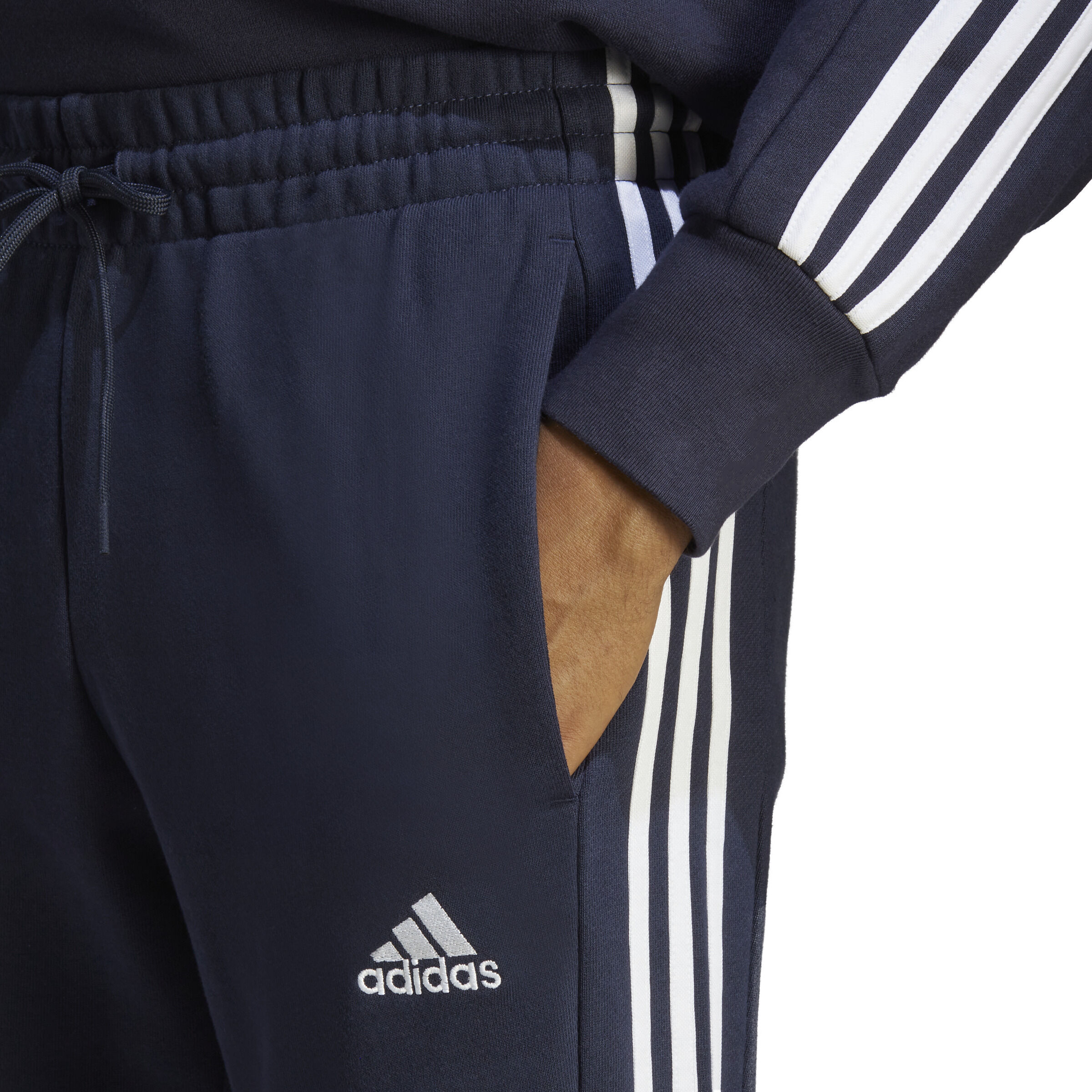 adidas Essentials French Terry Tapered Cuff 3 Stripes Trainingshose Herren Dunkelblau WeiB online kaufen Tennis Point DE