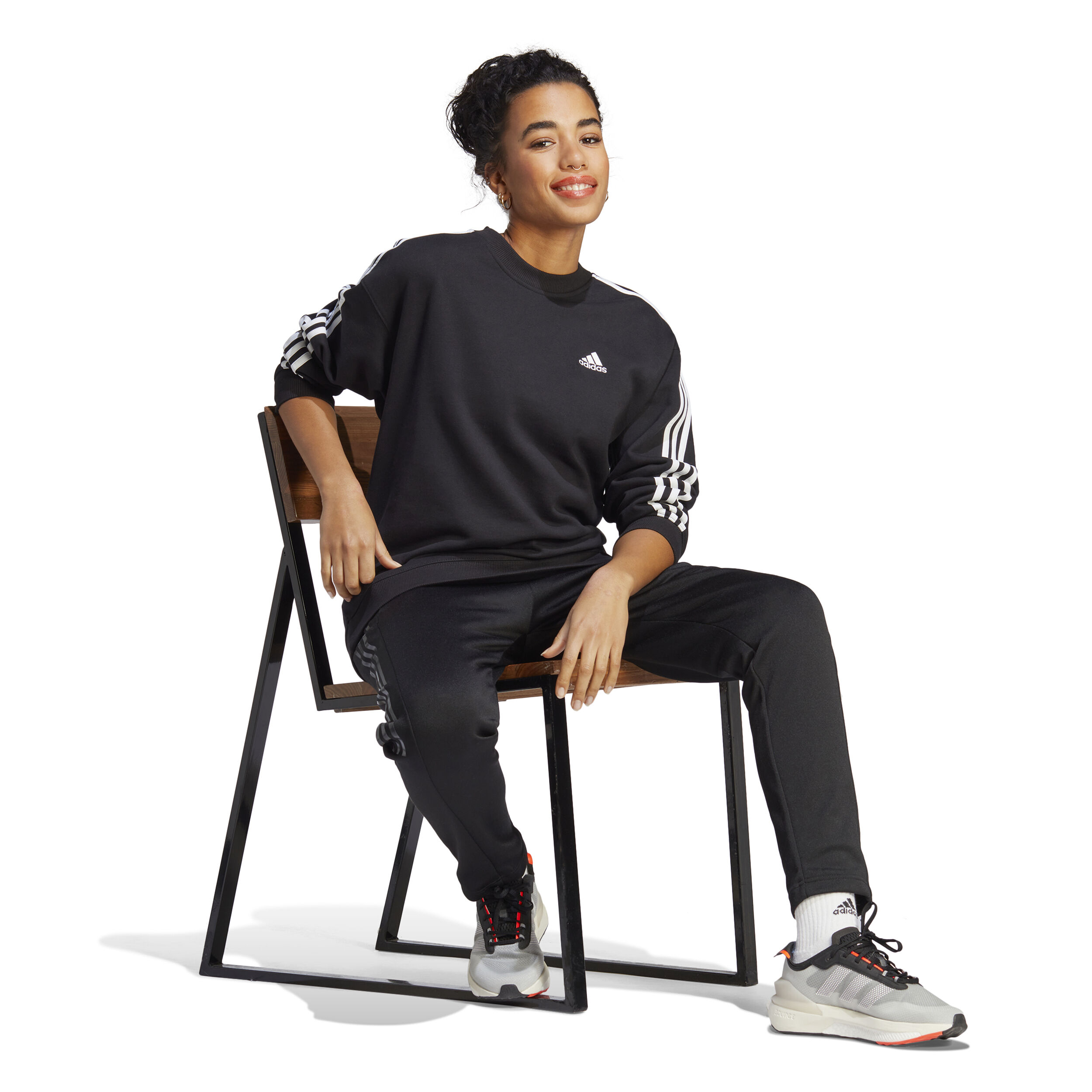 adidas 3 Stripes Sweatshirt Damen Schwarz WeiB online kaufen Tennis Point DE
