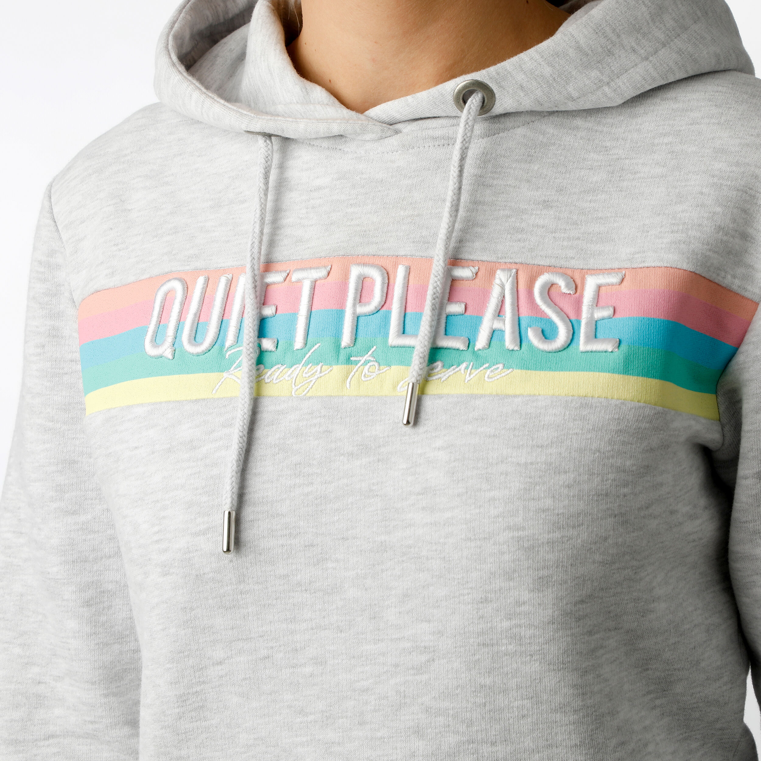 Rainbow Stripe Hoody Damen Grau Mehrfarbig