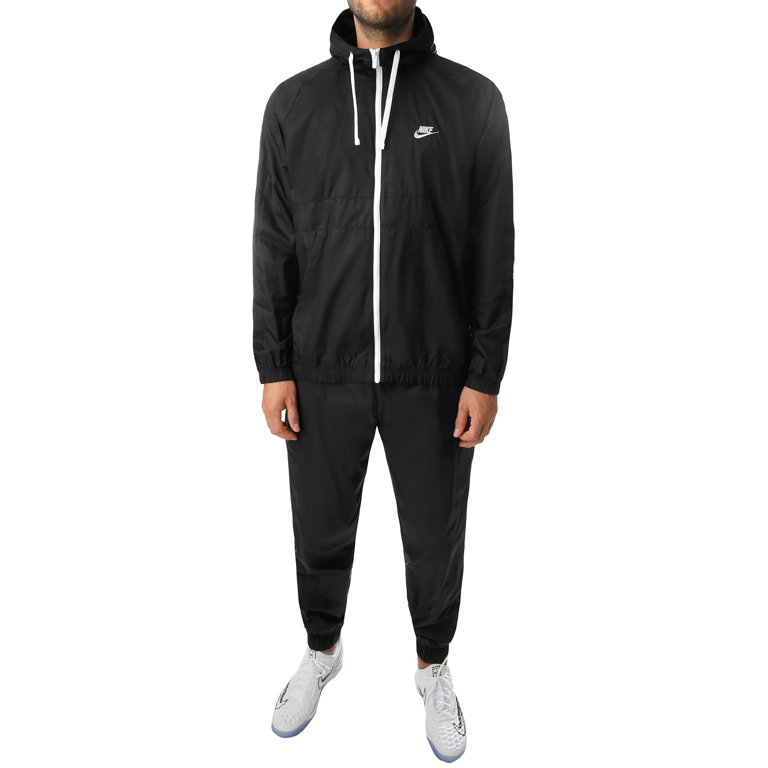 Sportswear Woven Hooded Trainingsanzug Herren Schwarz WeiB