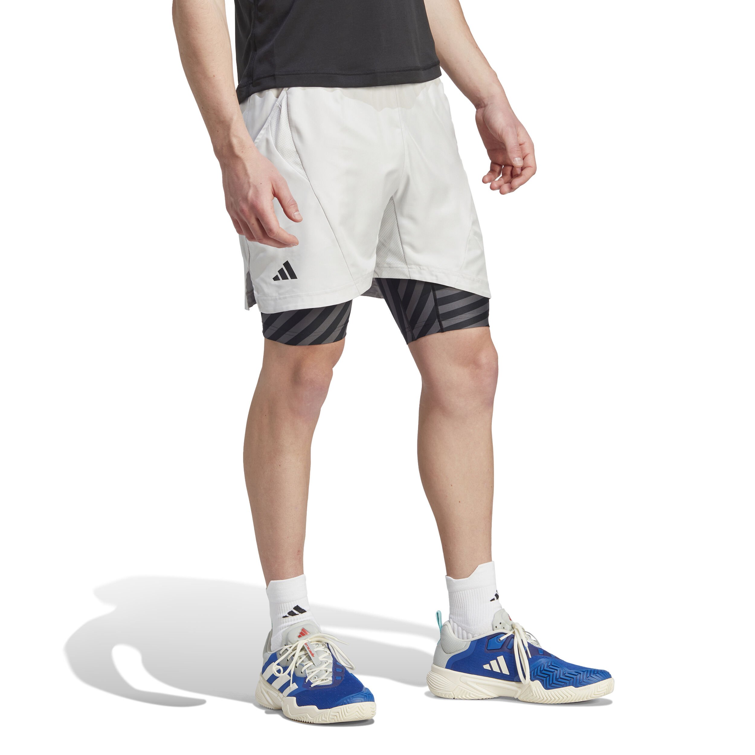 2in1 Pro Shorts Herren Hellgrau Schwarz
