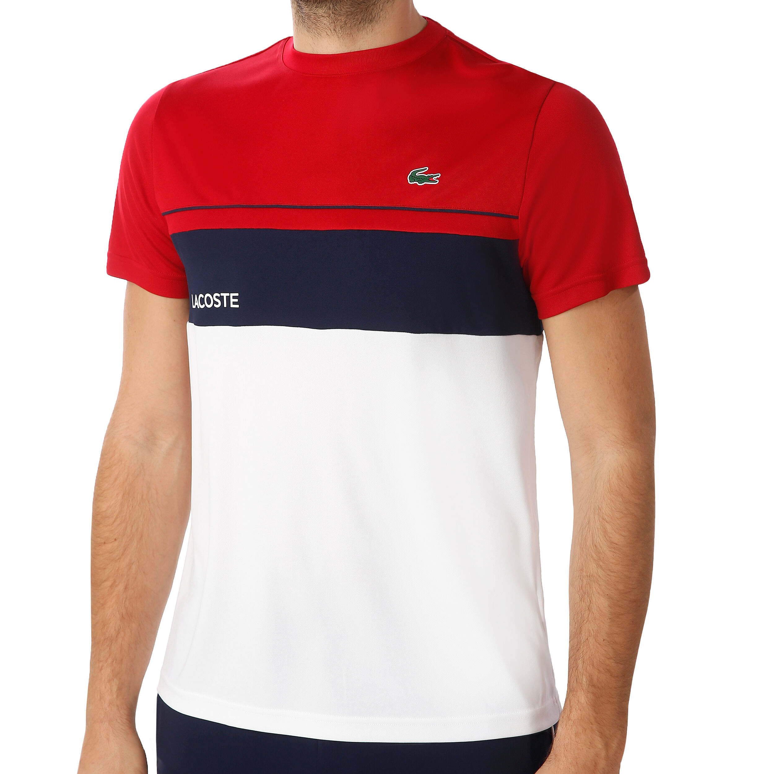 White and red lacoste shirt best sale