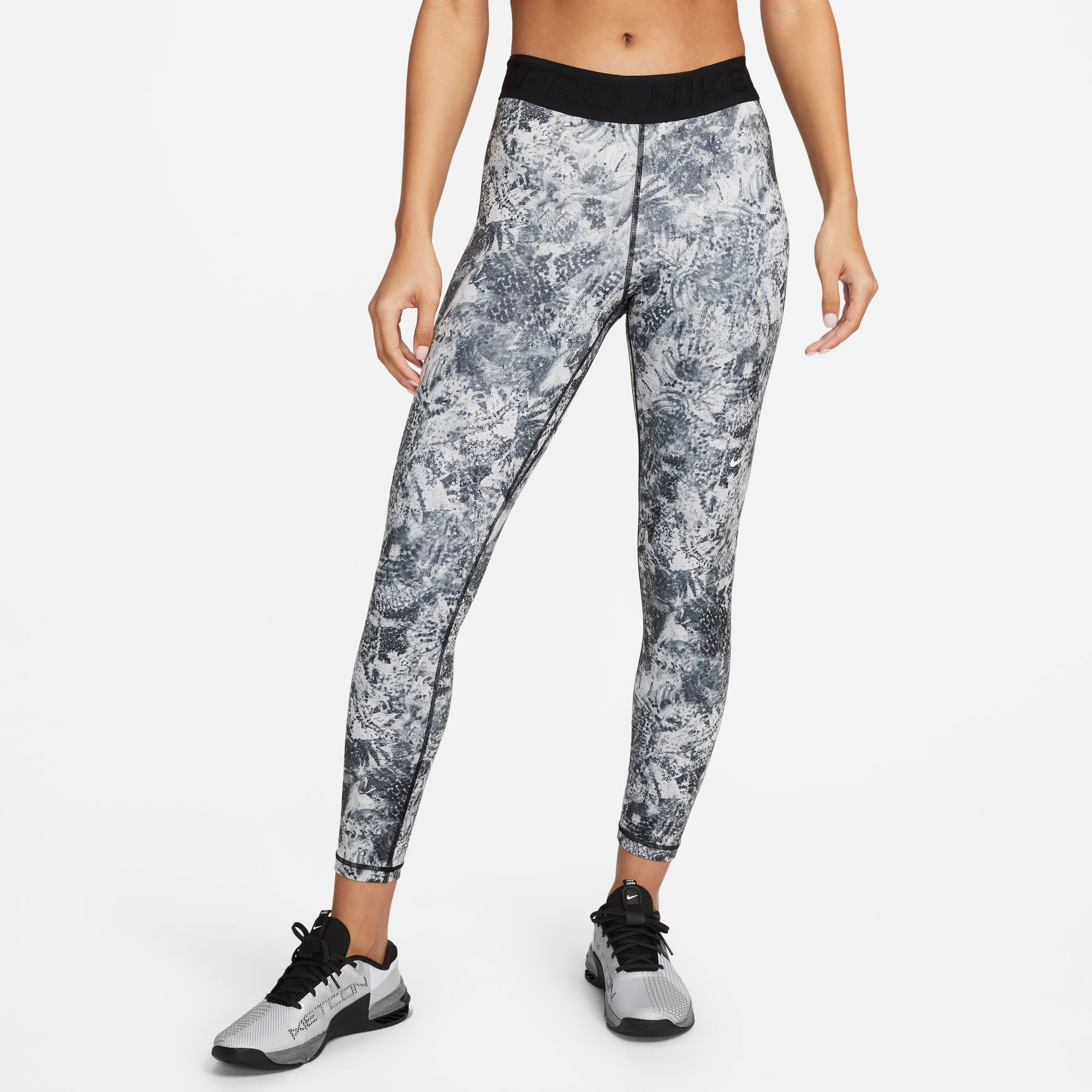 Dri Fit Performance Mid Rise All Over Print Tight Damen WeiB Schwarz
