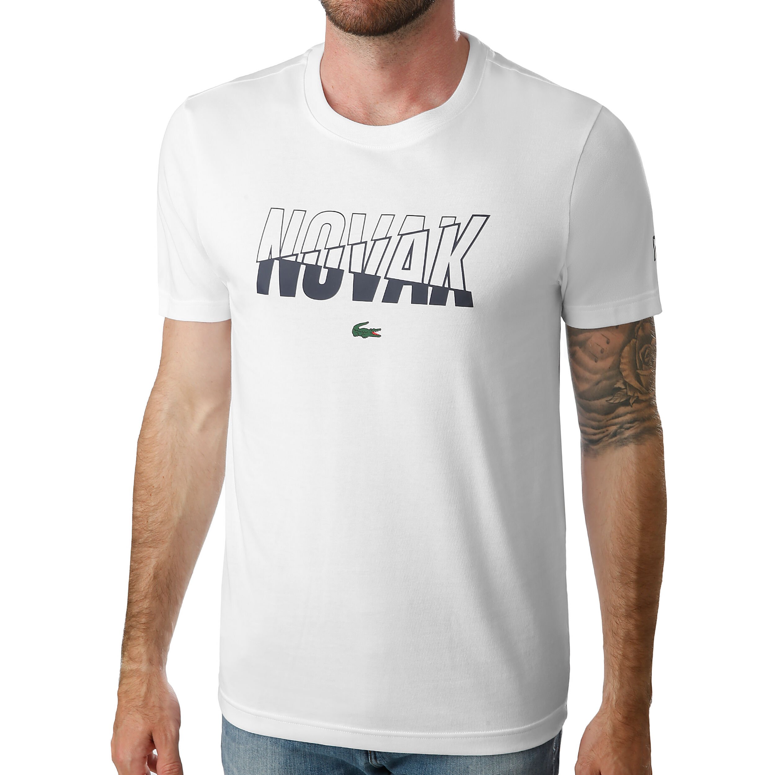 Lacoste Novak Djokovic T Shirt Herren WeiB Dunkelblau online kaufen Tennis Point DE
