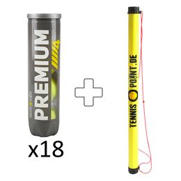 18x Premium Tennisball 4er + Ballsammelröhre
