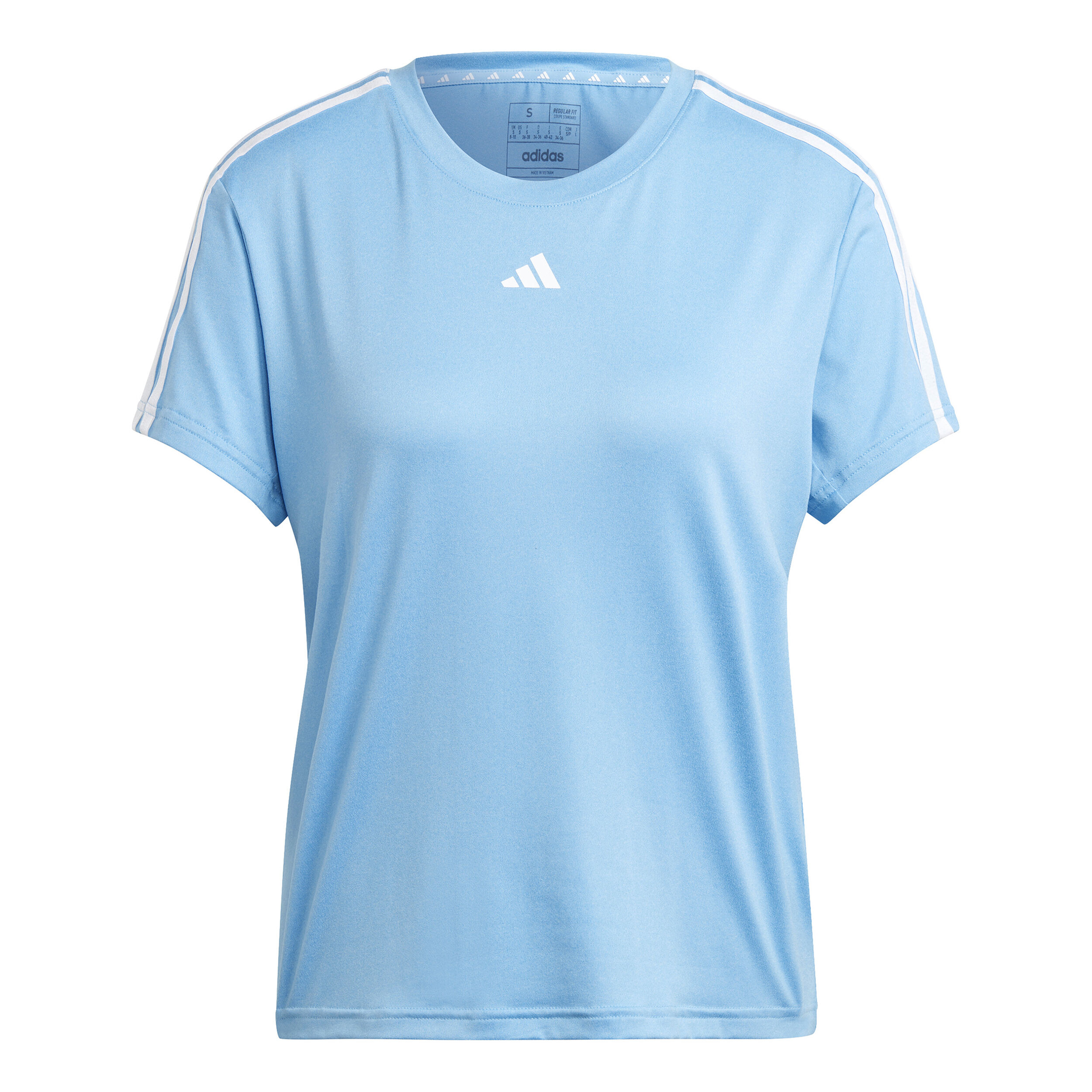 Training Essential 3 Stripes T Shirt Damen Hellblau WeiB