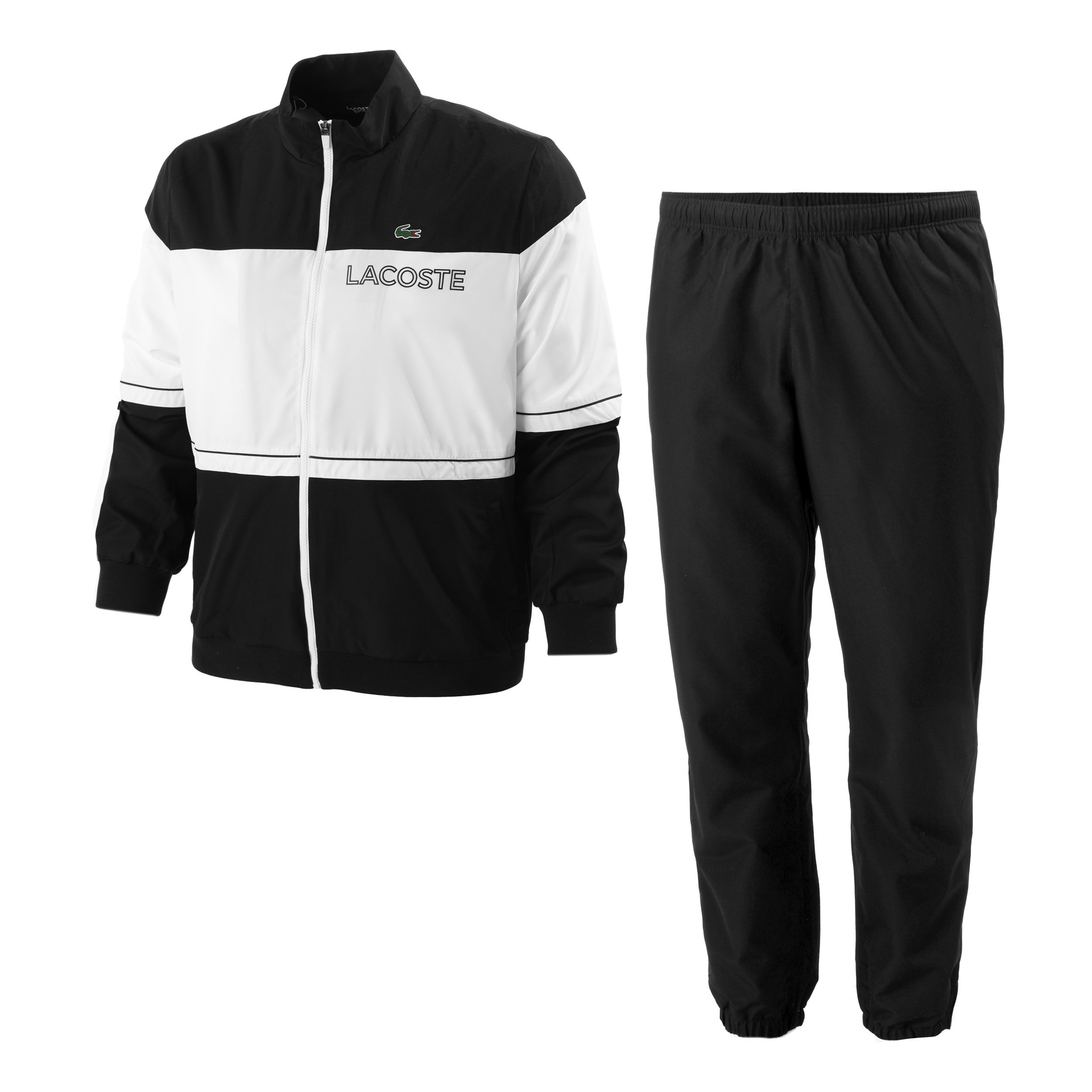 Black and white lacoste tracksuit hot sale