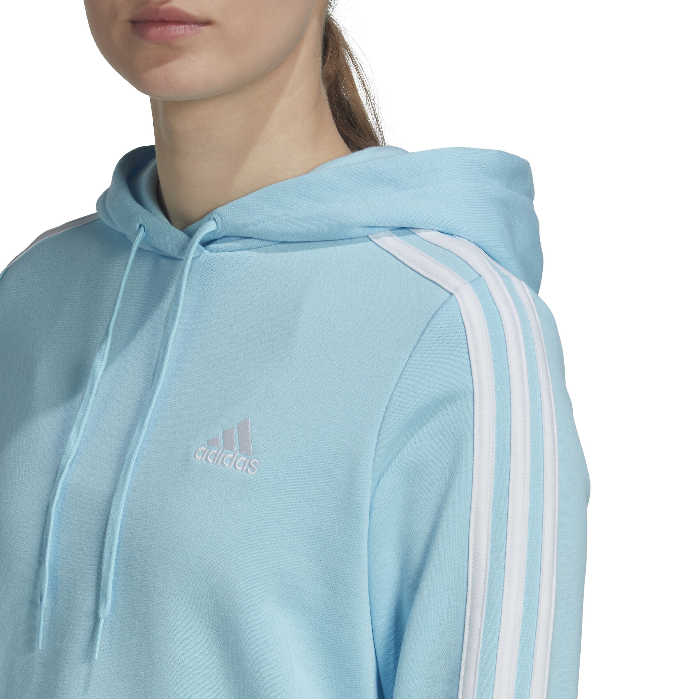 adidas 3 Stripes French Terry Cropped Hoody Damen Hellblau online kaufen Tennis Point DE