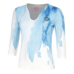 BIDI BADU Bekleidung BIDI BADU Watercolour V-Neck Longsleeve Damen-Wei&szlig;,Blau