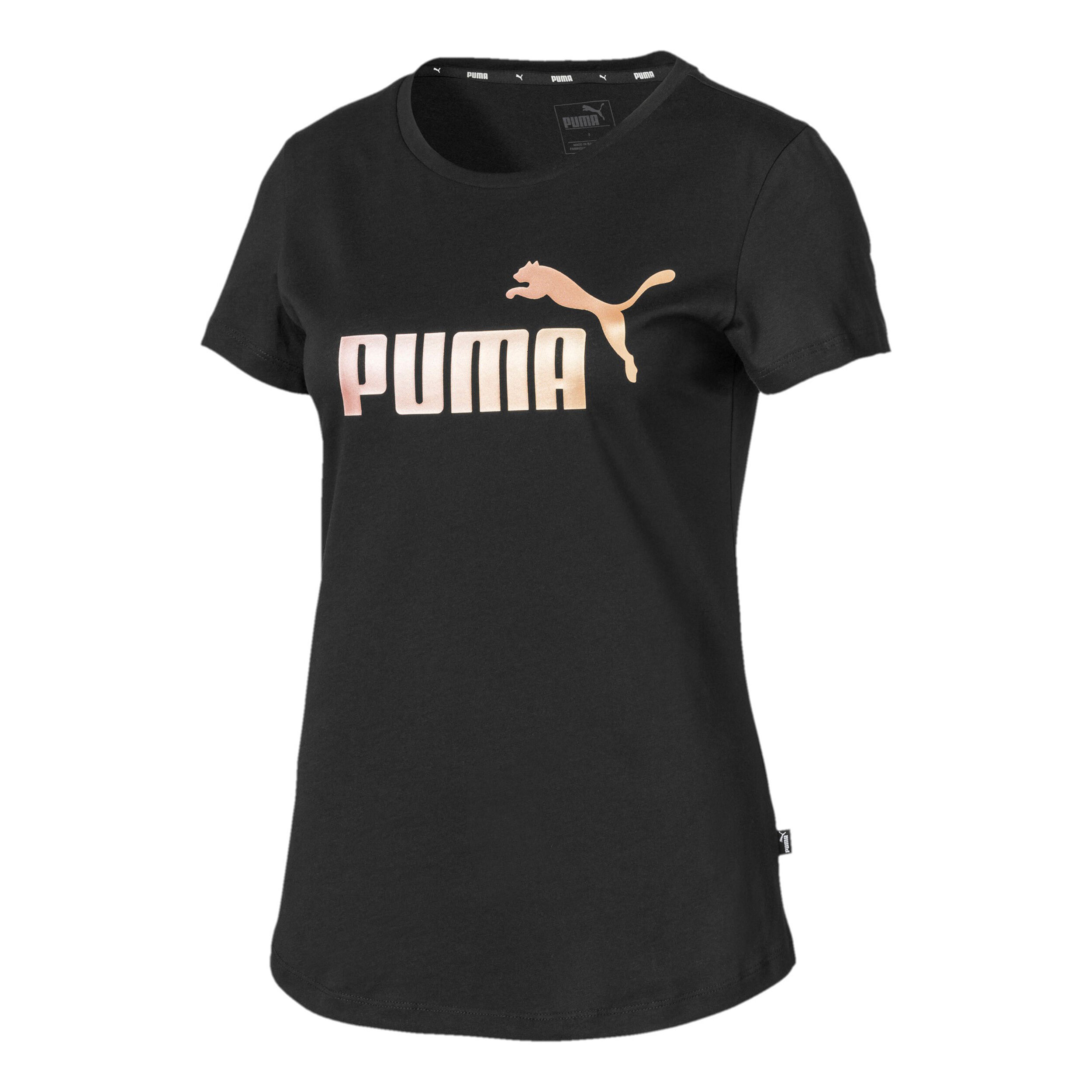 Essential Metallic T Shirt Damen Schwarz Gold