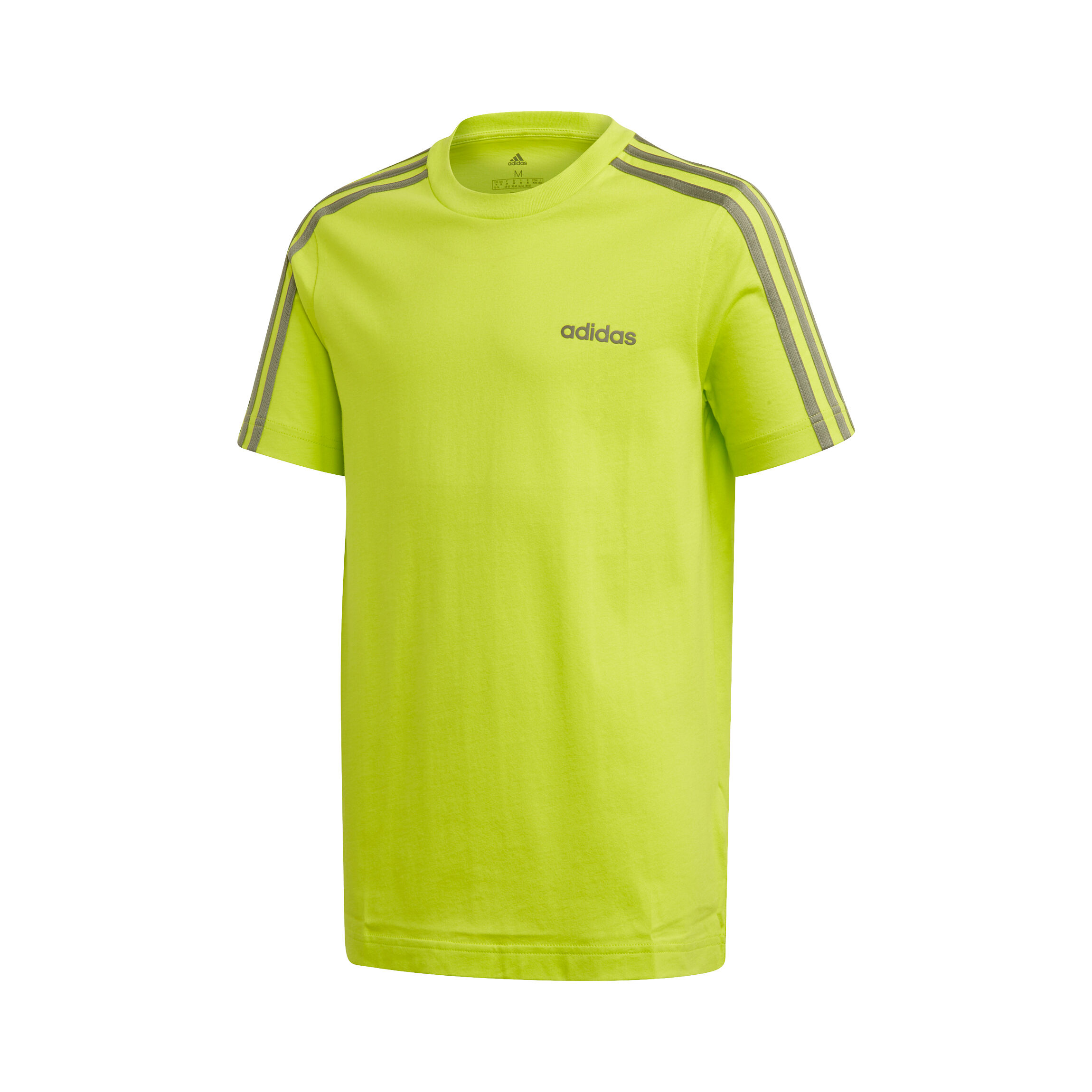 Essentials 3 Stripes T Shirt Jungen Neongrun Grau