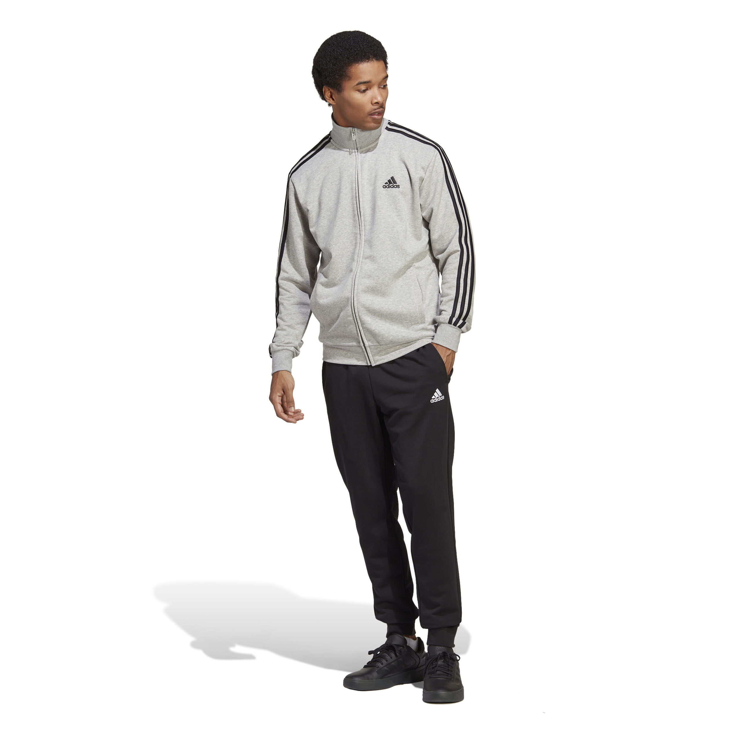 adidas Sportswear Basic 3 Stripes French Terry Trainingsanzug Herren Grau Schwarz online kaufen Tennis Point DE