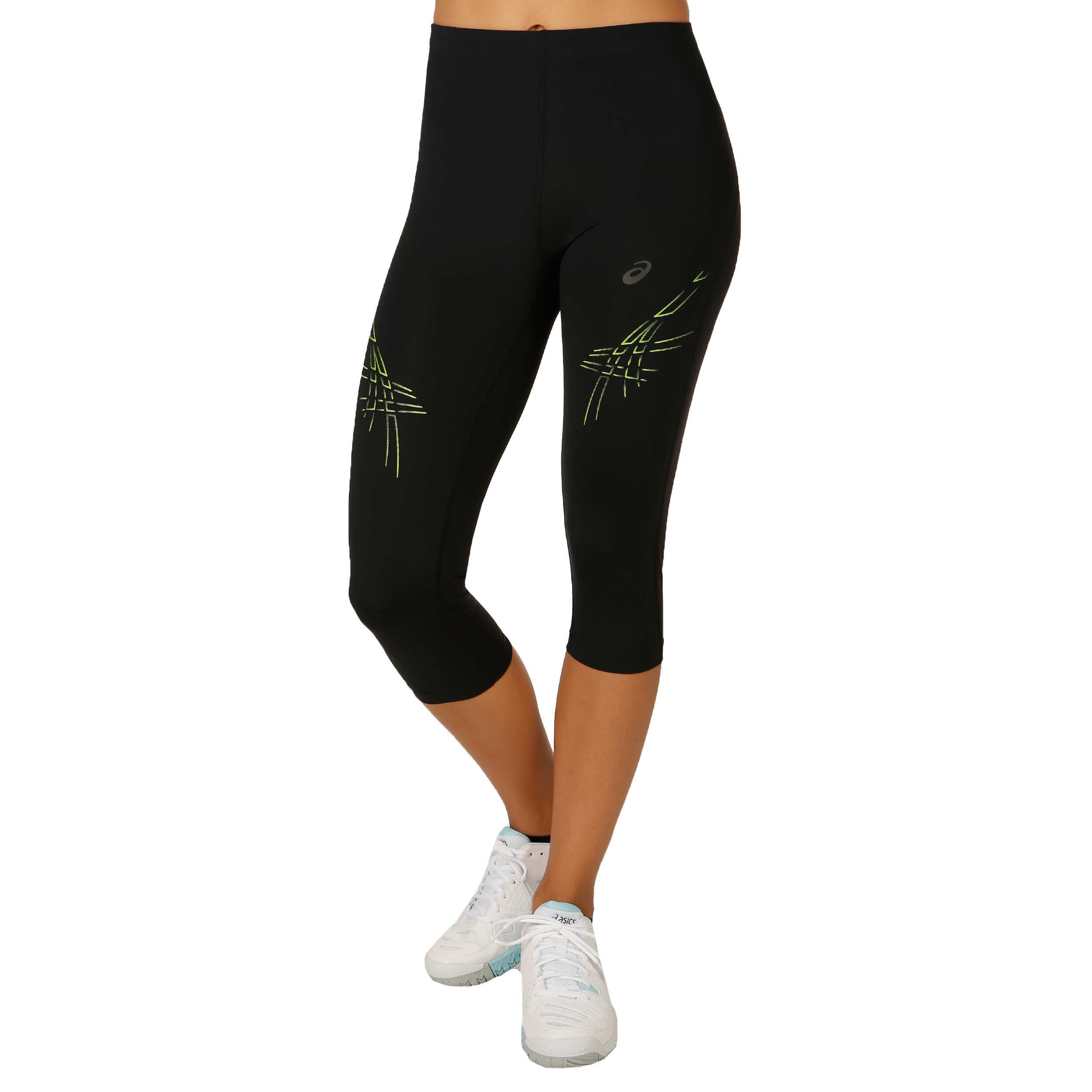 ASICS Stripe Knee Tight Capri Hose Damen Schwarz Grun online kaufen Tennis Point DE