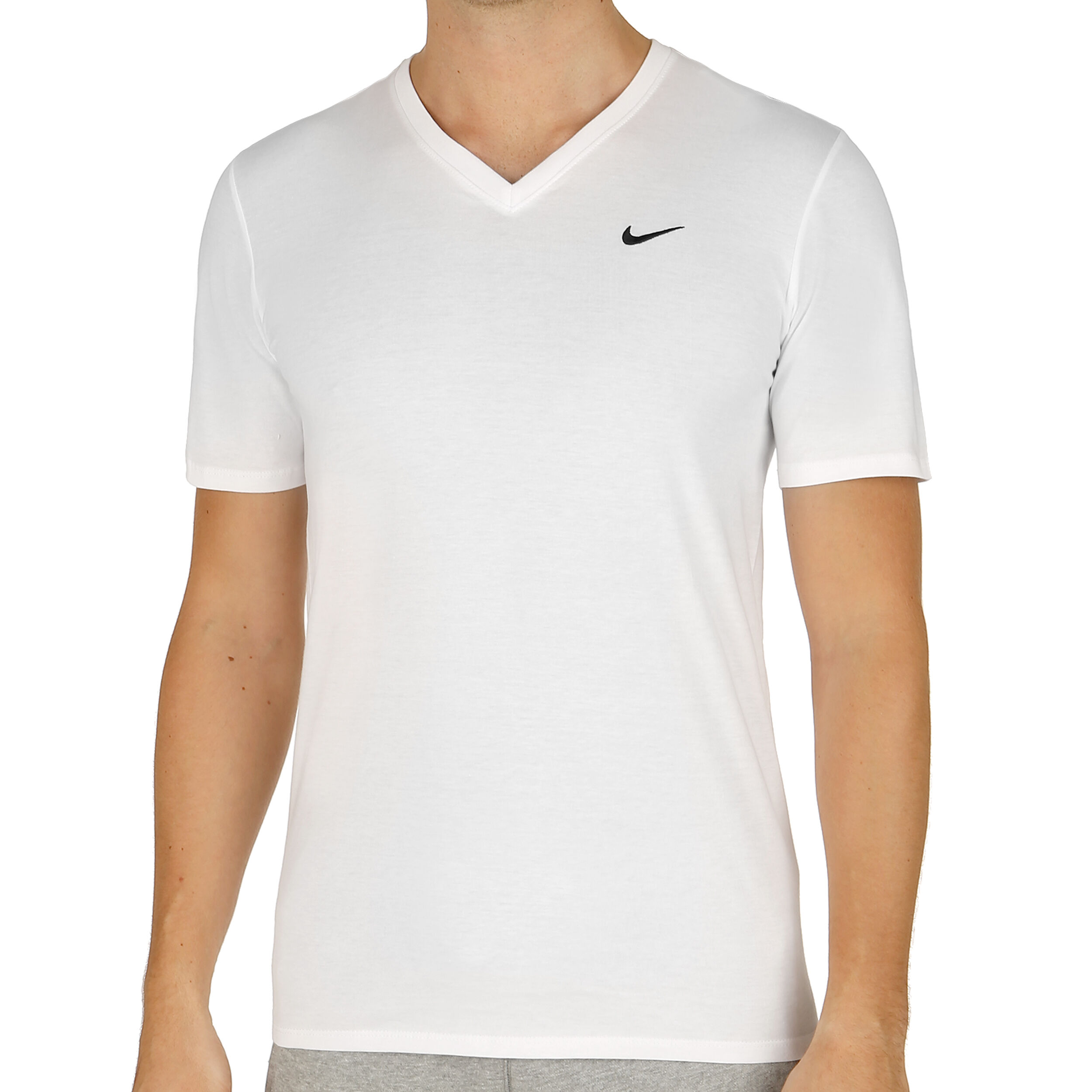 Embroidered Swoosh V Neck T Shirt Herren WeiB Schwarz
