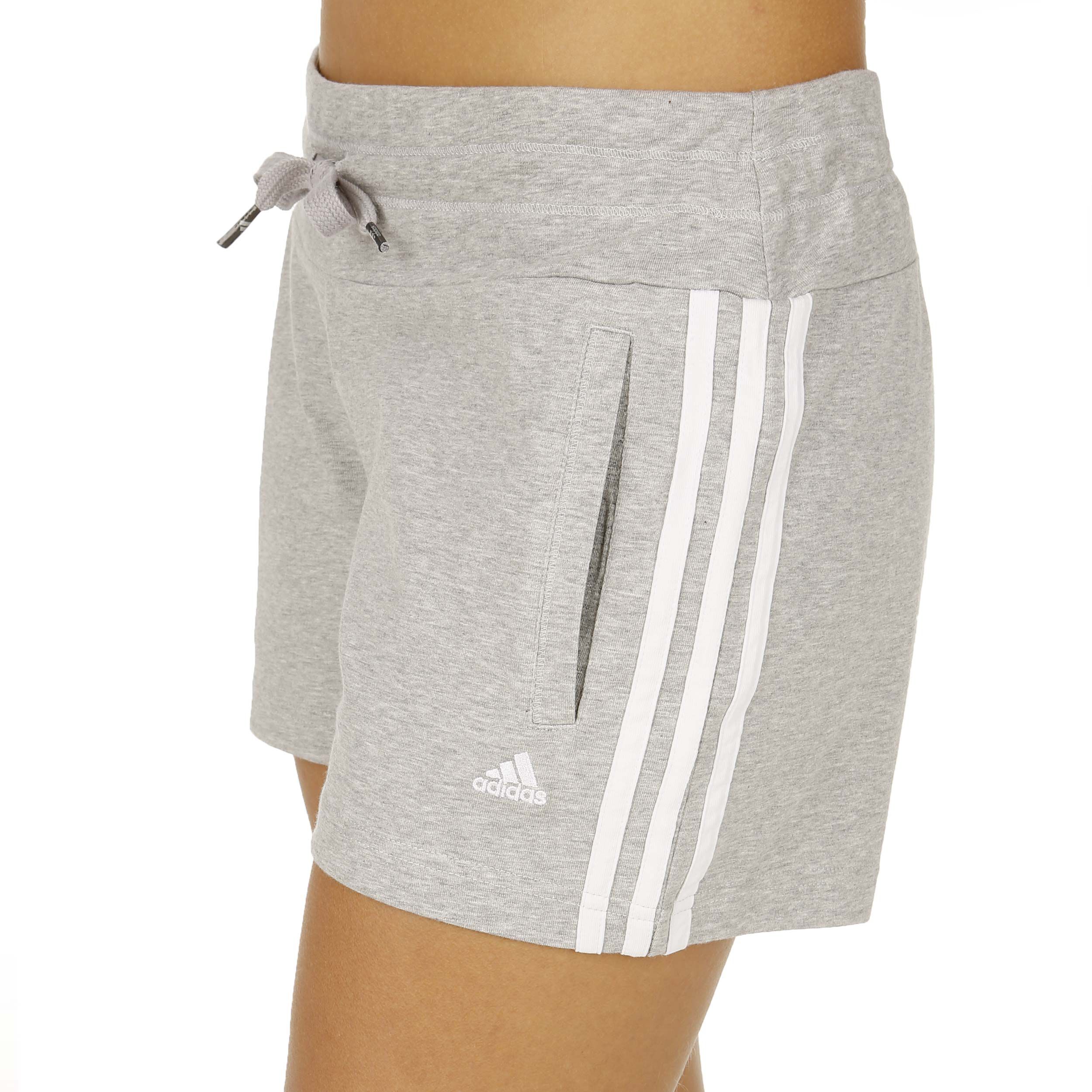 adidas Essentials 3 Stripes Knit Shorts Damen - Grau, Weiß ... adidas Essentials 3 Stripes Knit Shorts Damen - Grau, Weiß ...