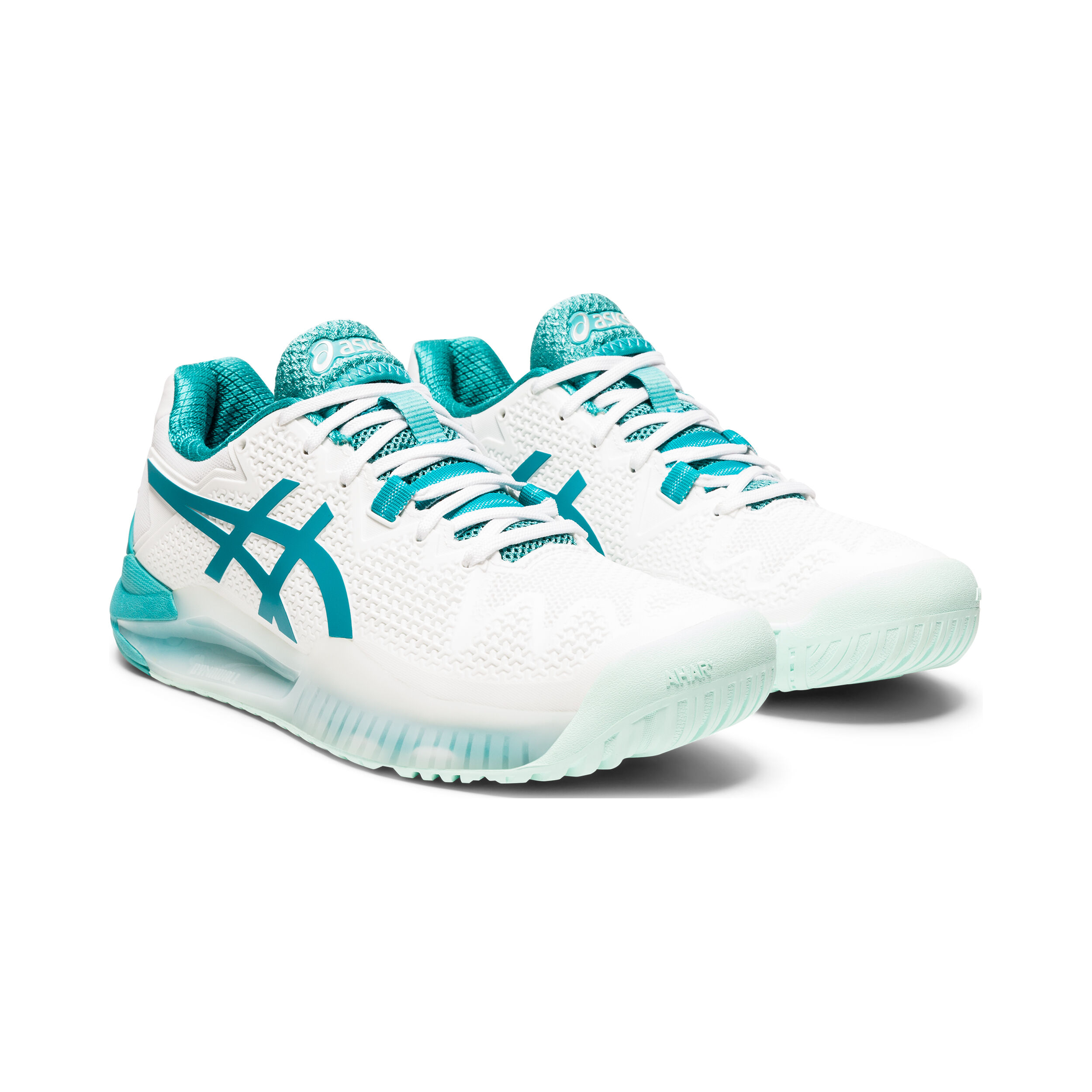 Gel Resolution 8 Allcourtschuh Damen WeiB Turkis