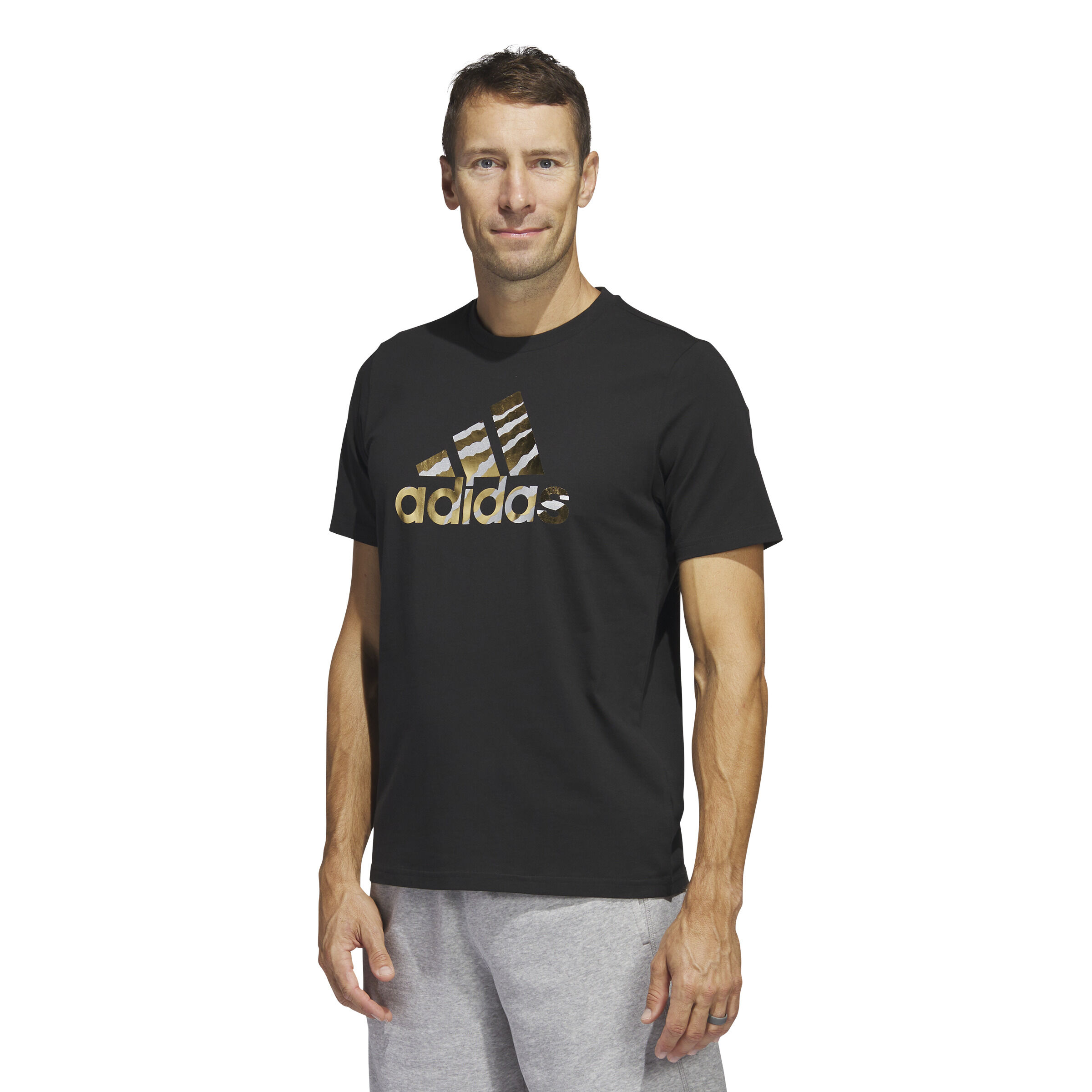 Power Logo Foil T Shirt Herren Schwarz Gold