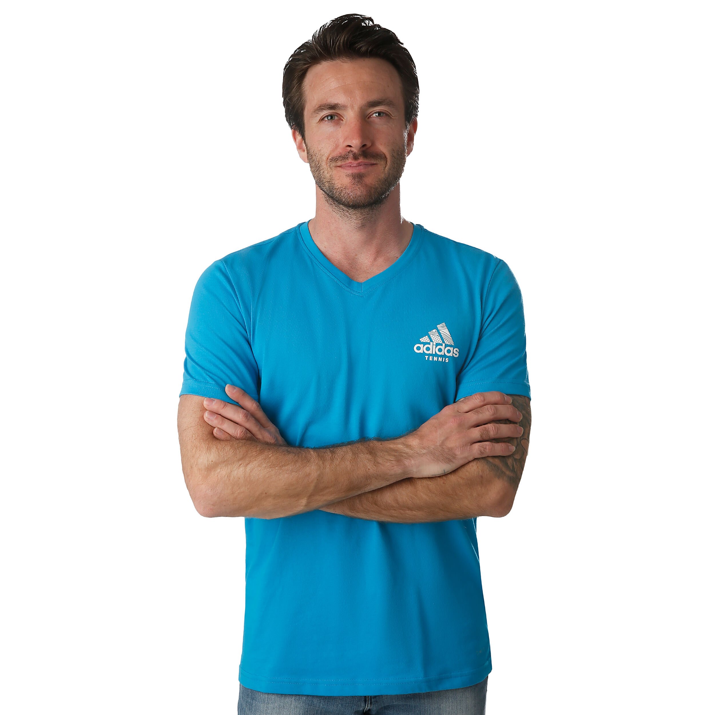 V Neck Graphic T Shirt Herren Blau WeiB