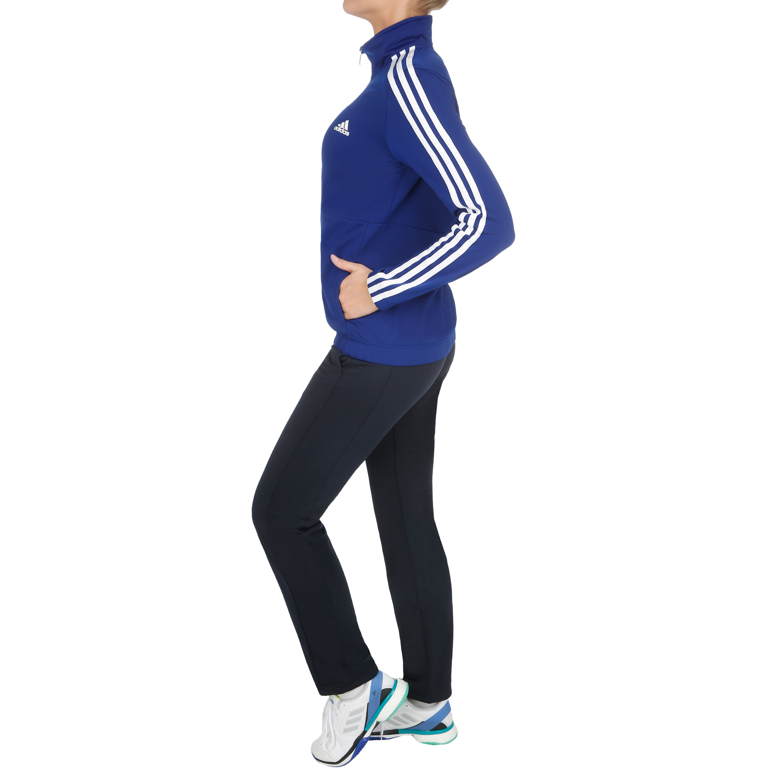 adidas Back2Basic 3 Stripes Trainingsanzug Damen Blau adidas Back2Basic 3 Stripes Trainingsanzug Damen Blau
