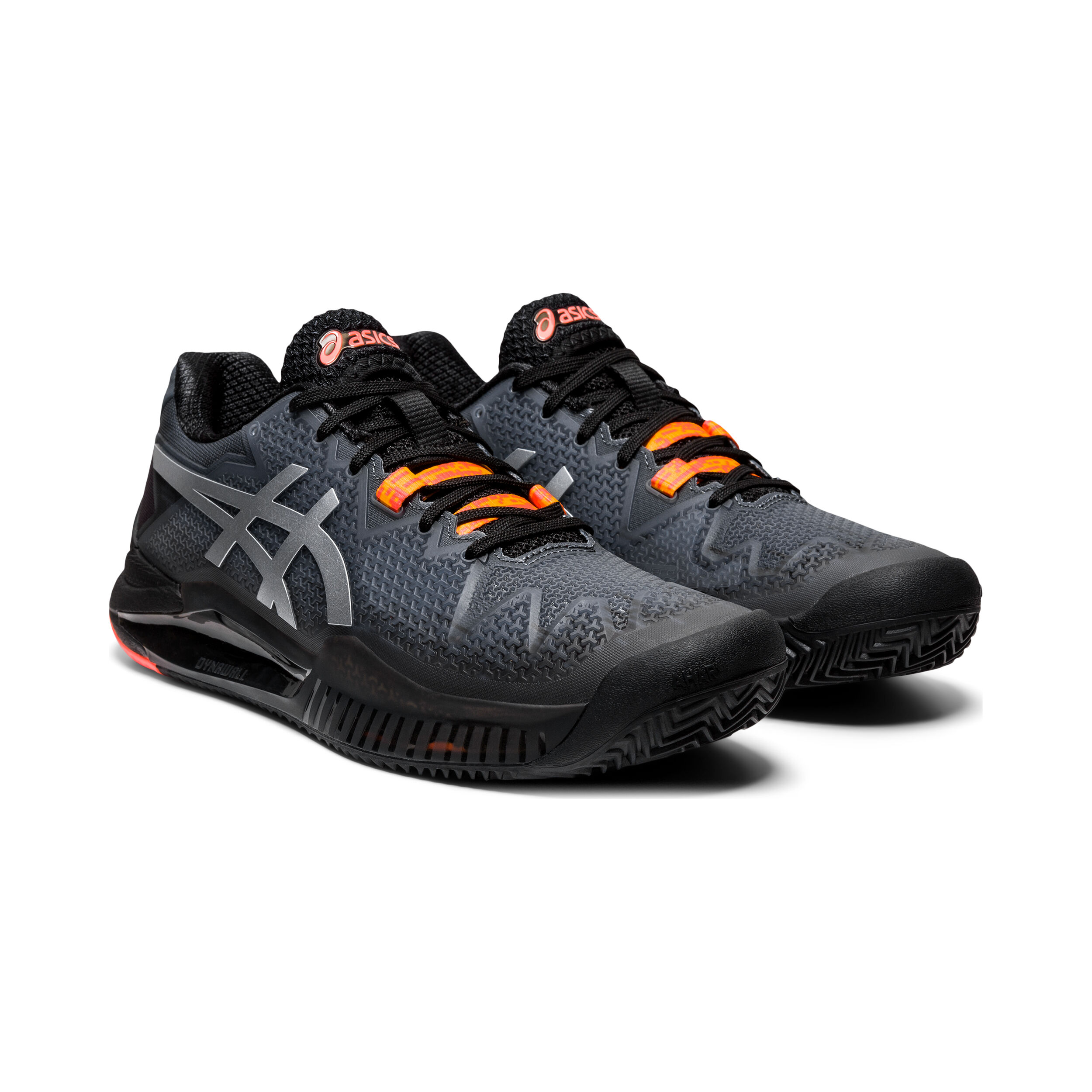 Gel Resolution 8 L.E. Clay Sandplatzschuh Damen Schwarz Silber