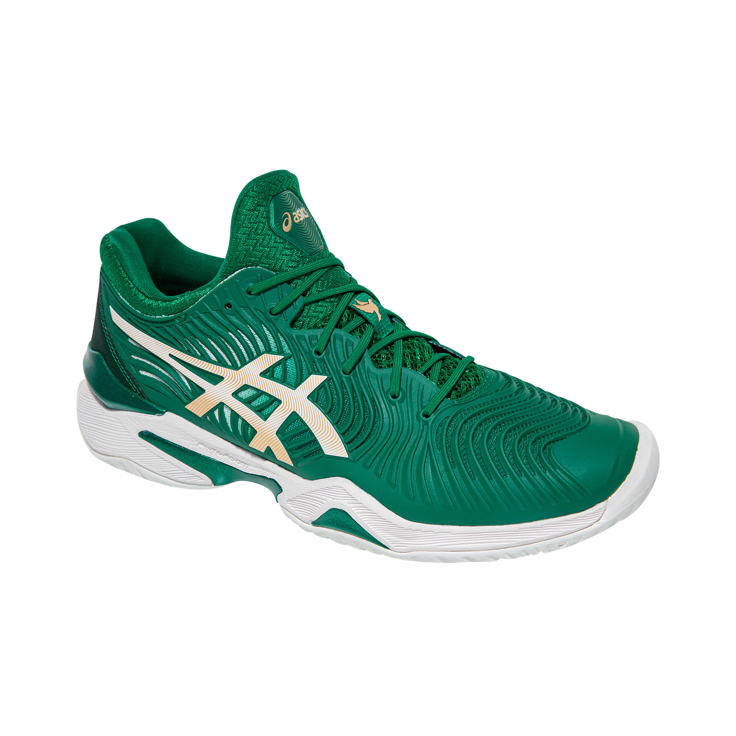 Asics Court FF Novak Allcourtschuh Herren Dunkelgrün, Gold Asics Court FF Novak Allcourtschuh Herren Dunkelgrün, Gold