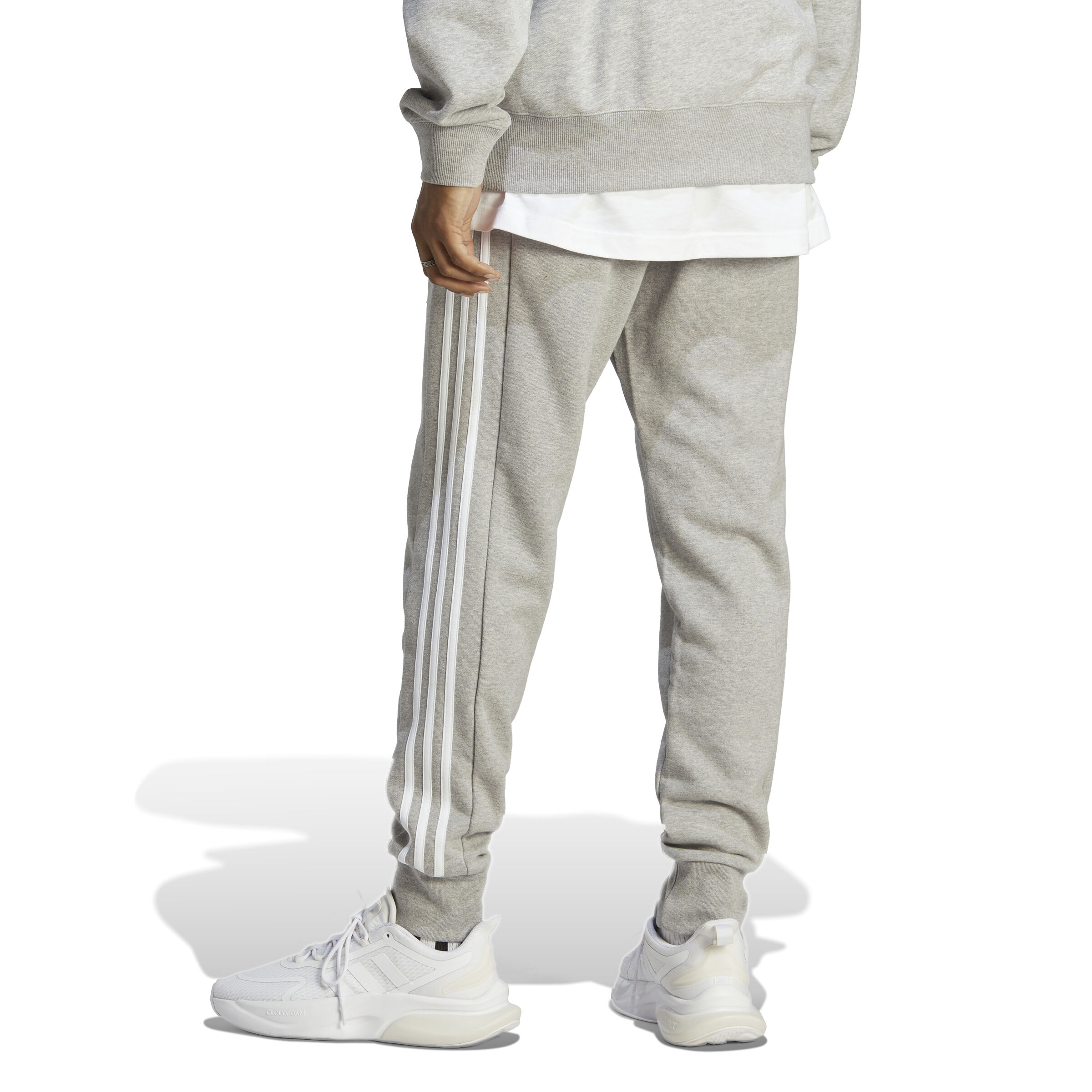 adidas Essentials French Terry Tapered Cuff 3 Stripes Trainingshose Herren Hellgrau WeiB online kaufen Tennis Point DE