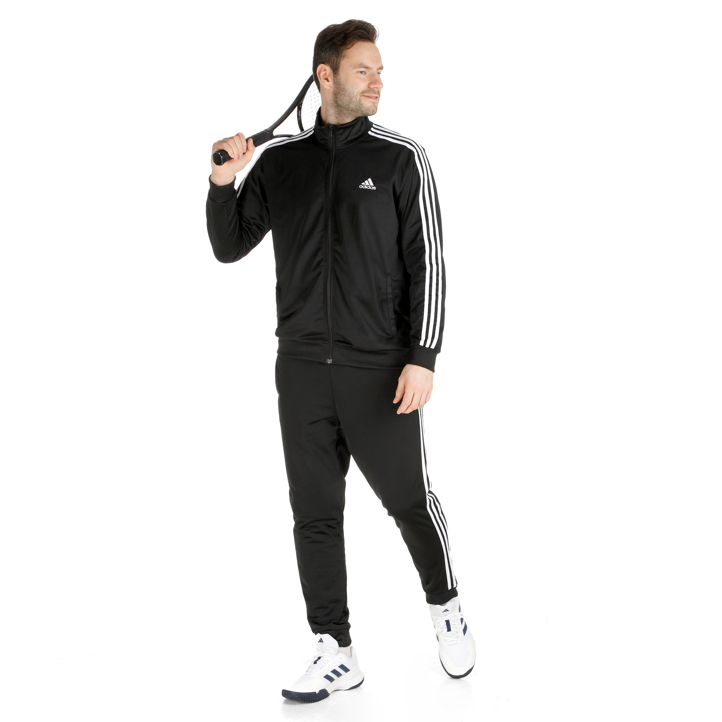 adidas Sportswear Basic 3 Stripes Tricot Trainingsanzug Herren Schwarz WeiB online kaufen Tennis Point DE
